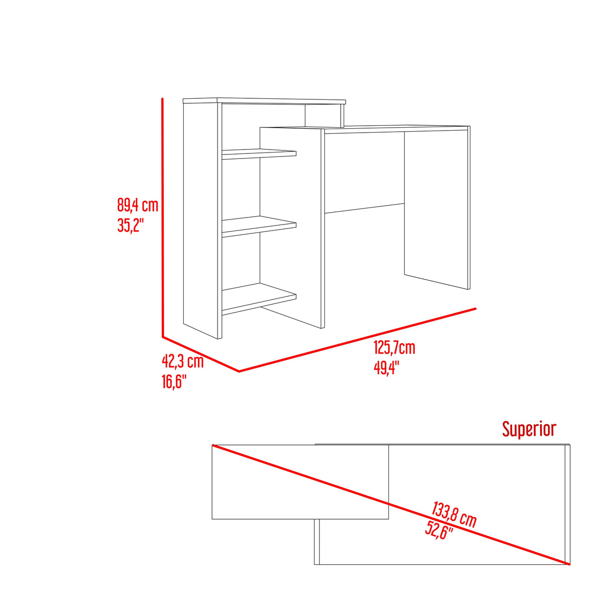 Escritorio con Biblioteca Stella Plus Blanco y Duna 125.7x89.4cm sin Cajones - ESCRITORIOS | Bylmo