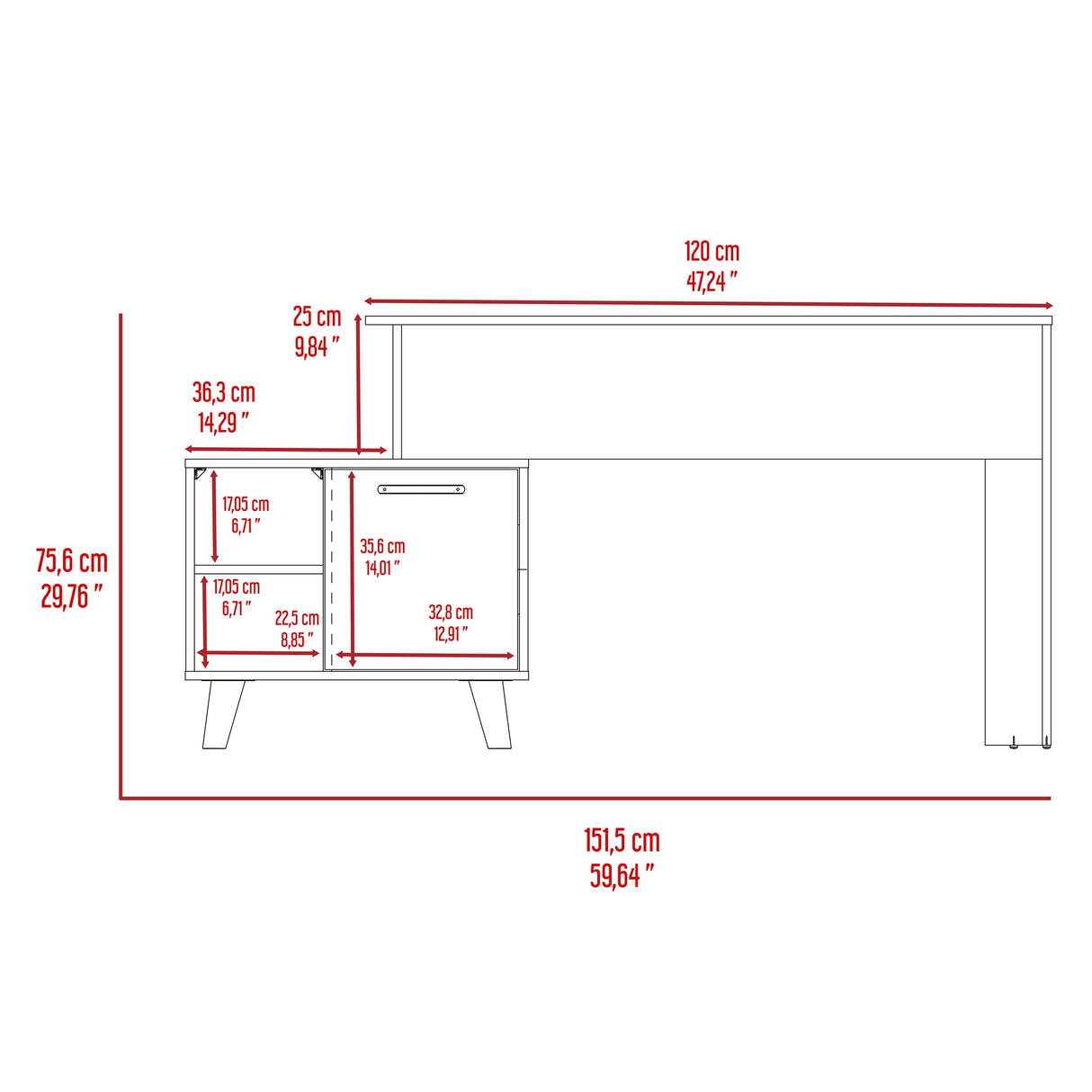 Escritorio Leira Tivoli y Blanco 151.5x75.6cm sin Cajones - ESCRITORIOS | Bylmo