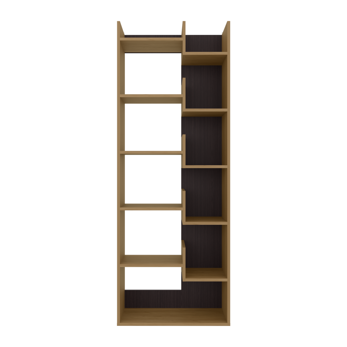 Biblioteca Asimétrica Clover Fresno Europeo y Wengue 60x162cm con OnceCompartimientos - BIBLIOTECAS Y ESTANTERIAS | Bylmo