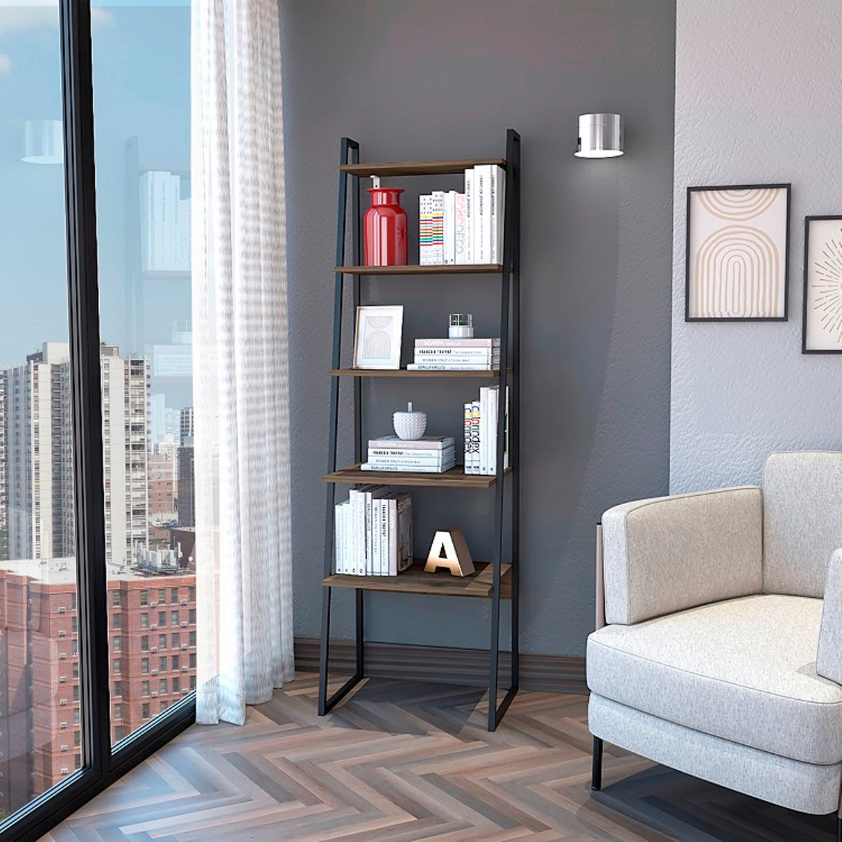 Biblioteca Escalera Soho Bellota 54.8x177.4cm con Cuatro Compartimientos - BIBLIOTECAS Y ESTANTERIAS | Bylmo