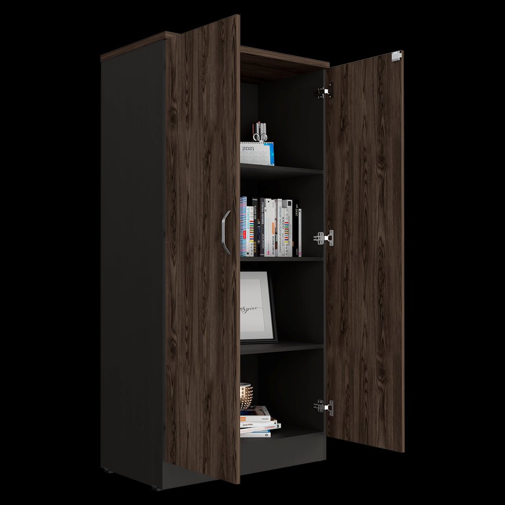 Biblioteca Rectangular Home Coñac y Wengue 80x161.4cm con Cuatro Compartimientos y Dos Puertas - BIBLIOTECAS Y ESTANTERIAS | Bylmo