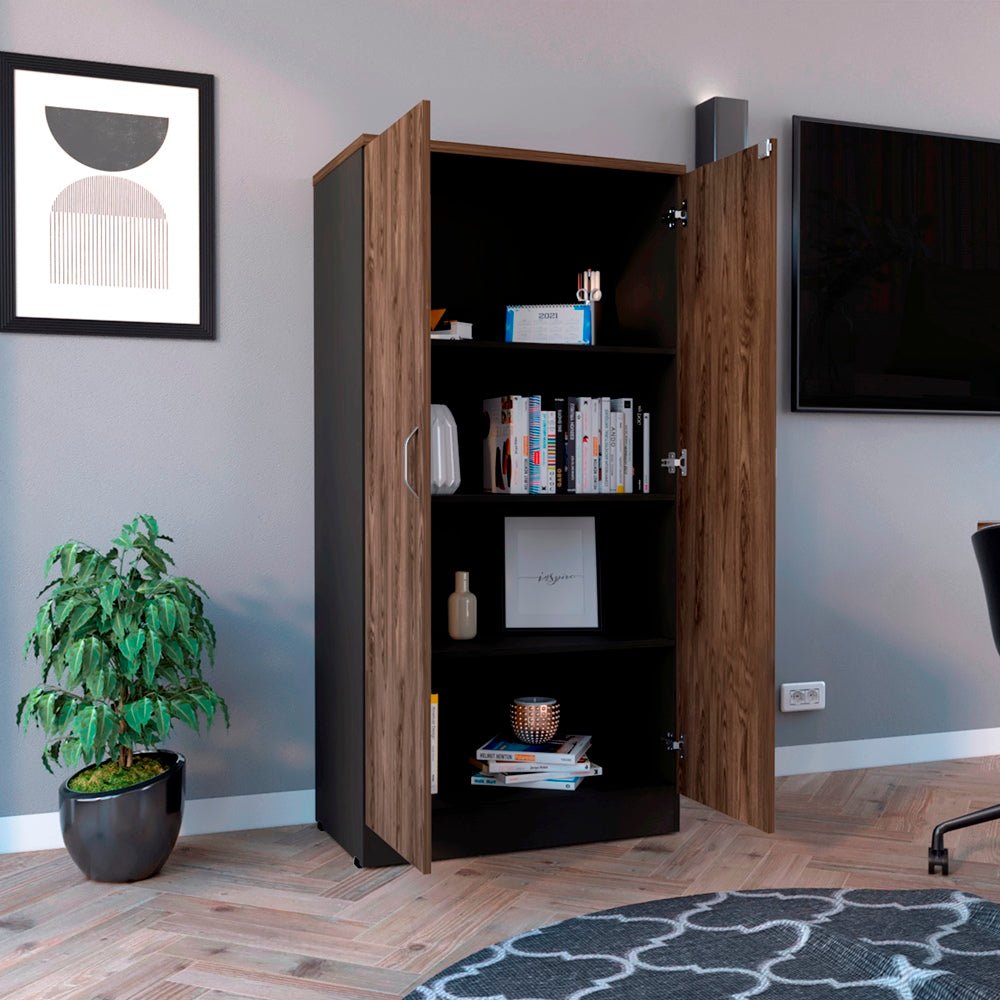 Biblioteca Rectangular Home Coñac y Wengue 80x161.4cm con Cuatro Compartimientos y Dos Puertas - BIBLIOTECAS Y ESTANTERIAS | Bylmo