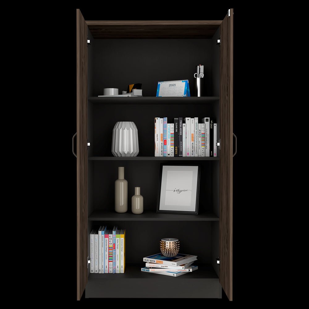 Biblioteca Rectangular Home Coñac y Wengue 80x161.4cm con Cuatro Compartimientos y Dos Puertas - BIBLIOTECAS Y ESTANTERIAS | Bylmo