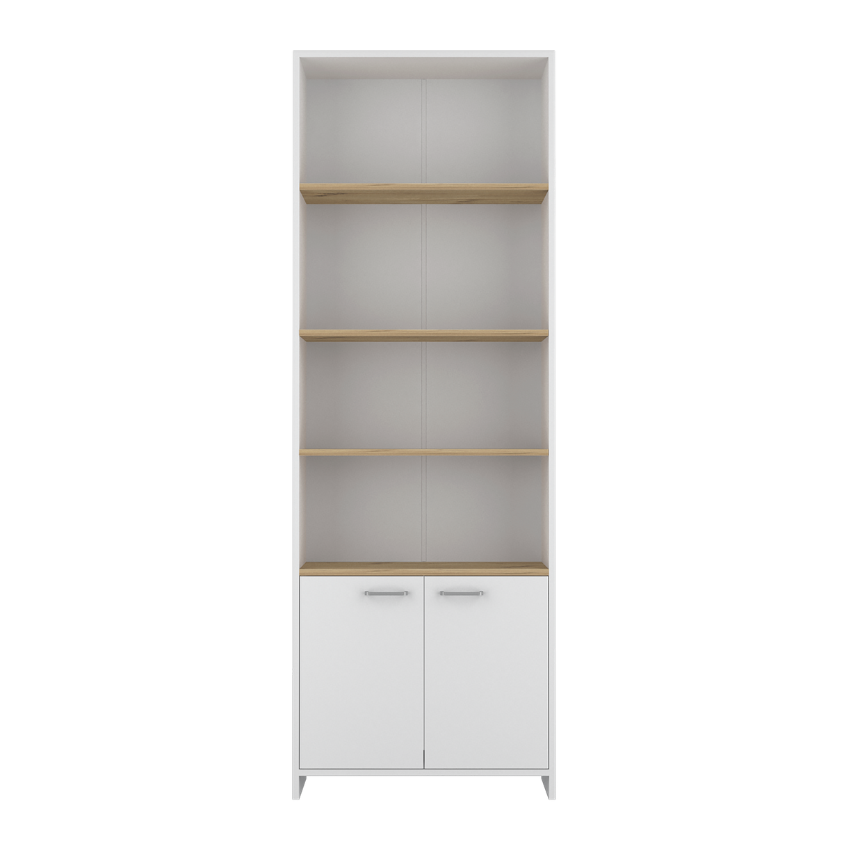 Biblioteca Rectangular Z63 Blanco y Duna 63x180.6cm con Cinco Compartimientos y Dos Puertas - BIBLIOTECAS Y ESTANTERIAS | Bylmo