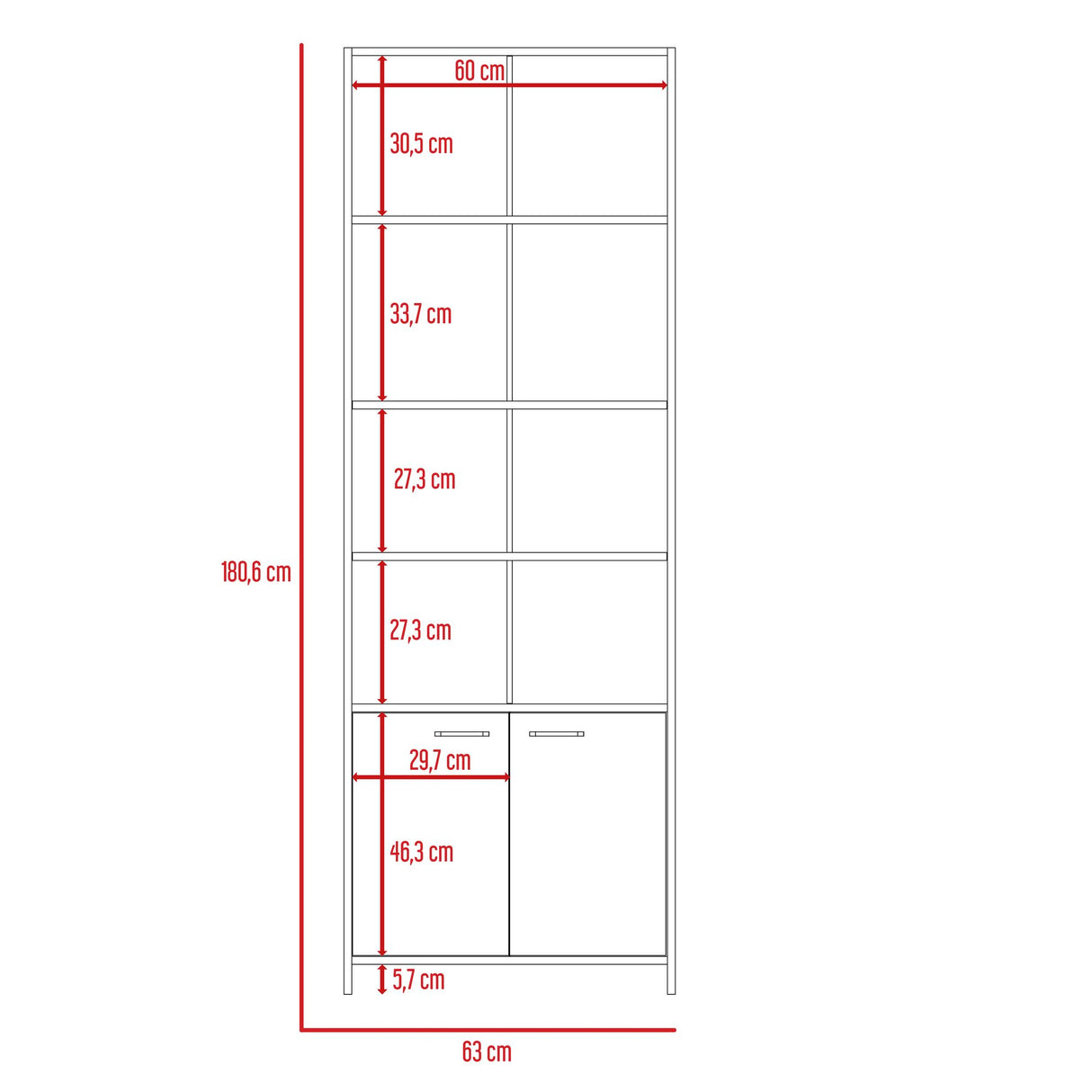 Biblioteca Rectangular Z63 Blanco y Duna 63x180.6cm con Cinco Compartimientos y Dos Puertas - BIBLIOTECAS Y ESTANTERIAS | Bylmo