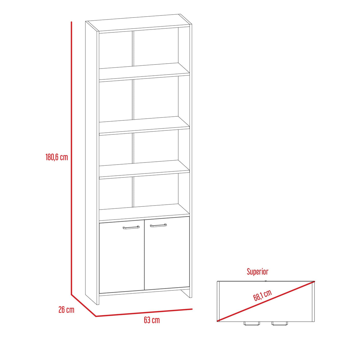 Biblioteca Rectangular Z63 Blanco y Duna 63x180.6cm con Cinco Compartimientos y Dos Puertas - BIBLIOTECAS Y ESTANTERIAS | Bylmo