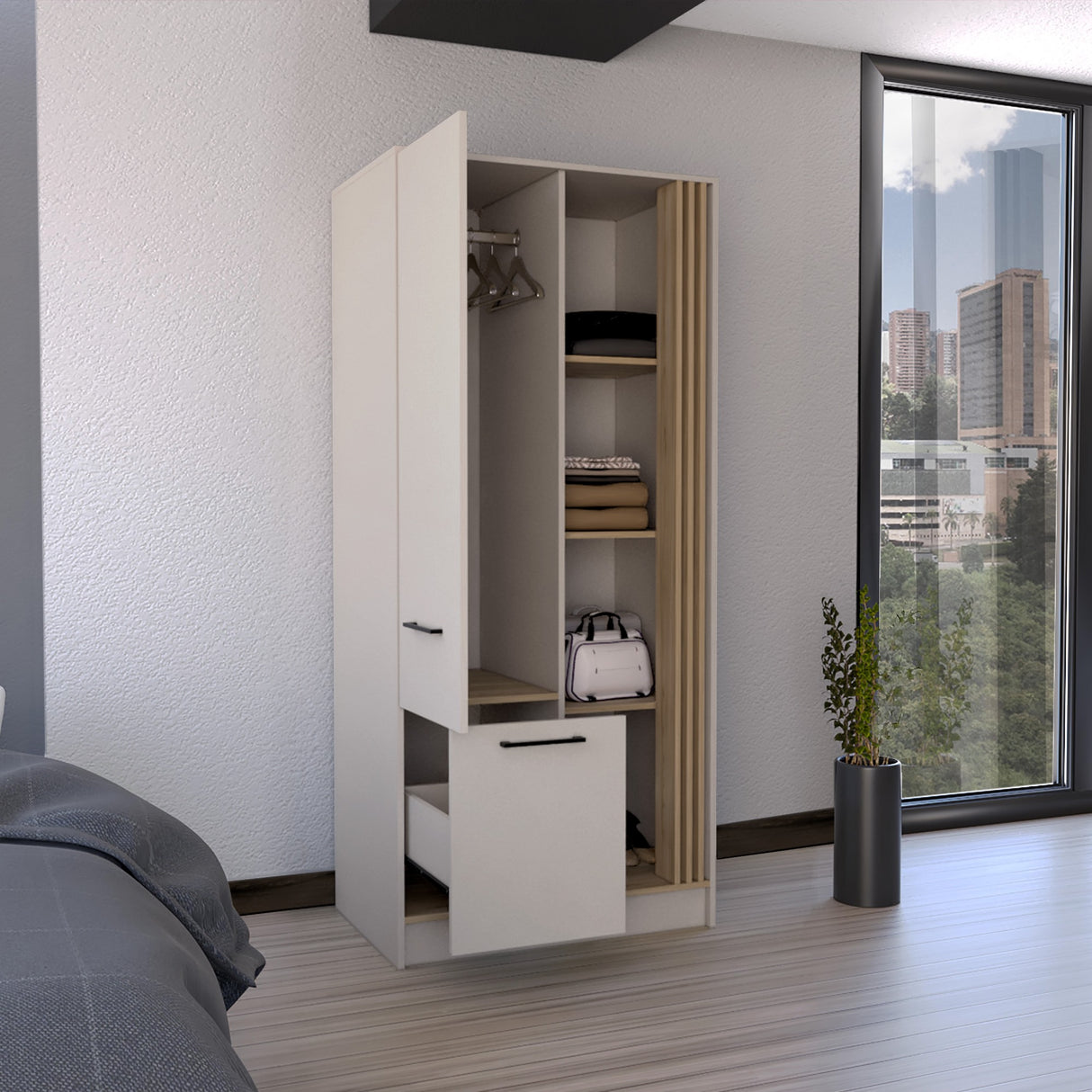 Closet Vance Capri y Fresno Europeo 80x180cm Con Un Cajón y Seis Compartimientos - CLOSETS | Bylmo