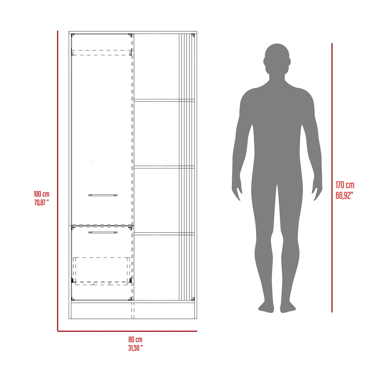 Closet Vance Capri y Fresno Europeo 80x180cm Con Un Cajón y Seis Compartimientos - CLOSETS | Bylmo