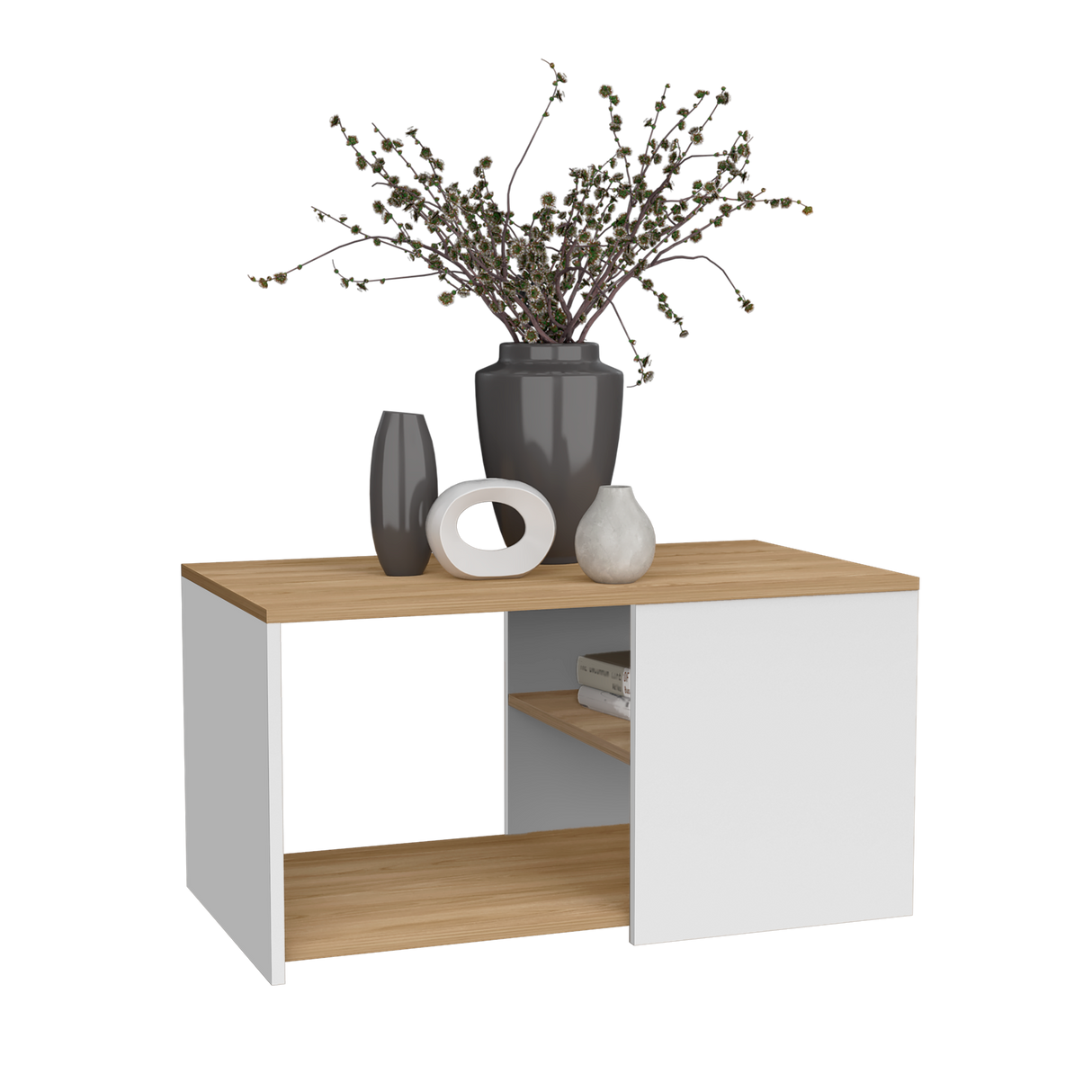 Mesa de Centro Adele Blanco y Fresno 80.1x42.1cm Rectangular con Compartimientos - MESAS DE CENTRO | Bylmo