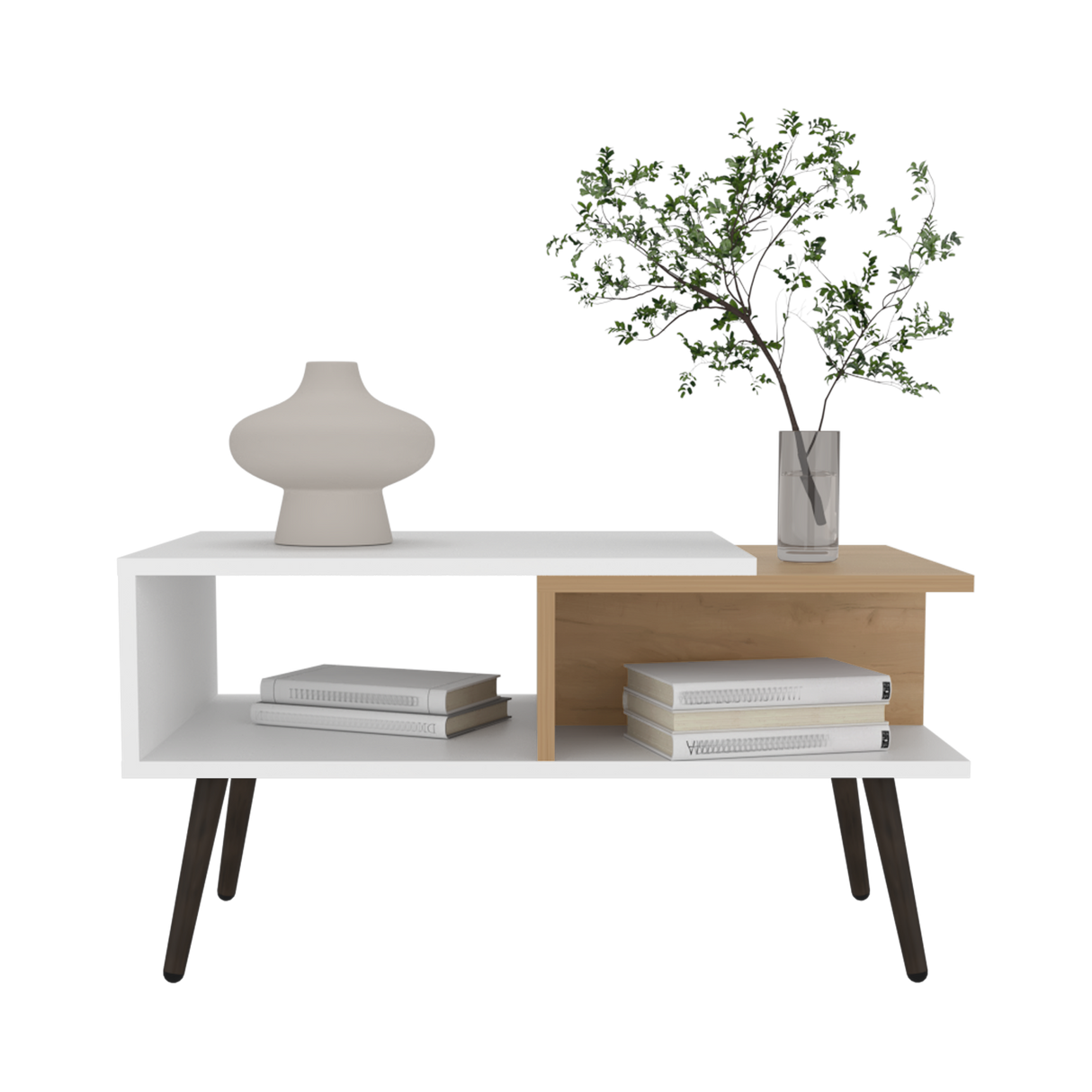 Mesa de Centro Aranjuez Blanco y Fresno 75x39.5cm Rectangular con Compartimientos y con Patas - MESAS DE CENTRO | Bylmo
