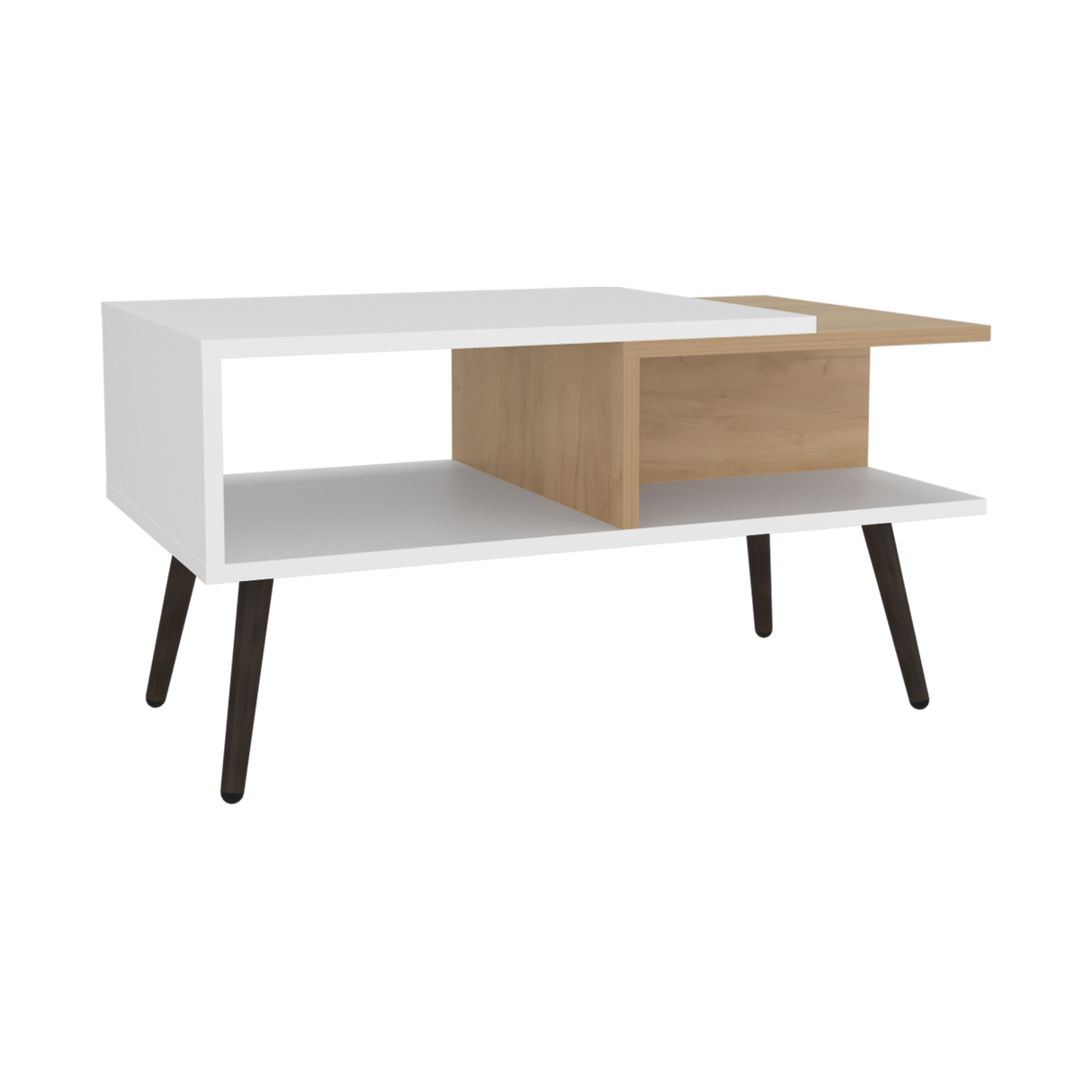 Mesa de Centro Aranjuez Blanco y Fresno 75x39.5cm Rectangular con Compartimientos y con Patas - MESAS DE CENTRO | Bylmo