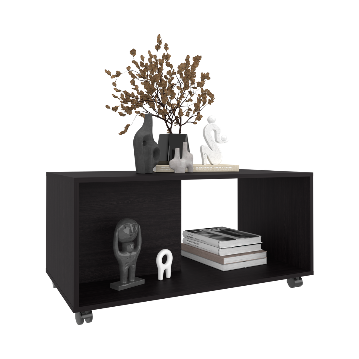 Mesa de Centro Patrick Wengue 92x45.1cm Rectangular con Compartimientos y con De Ruedas - MESAS DE CENTRO | Bylmo