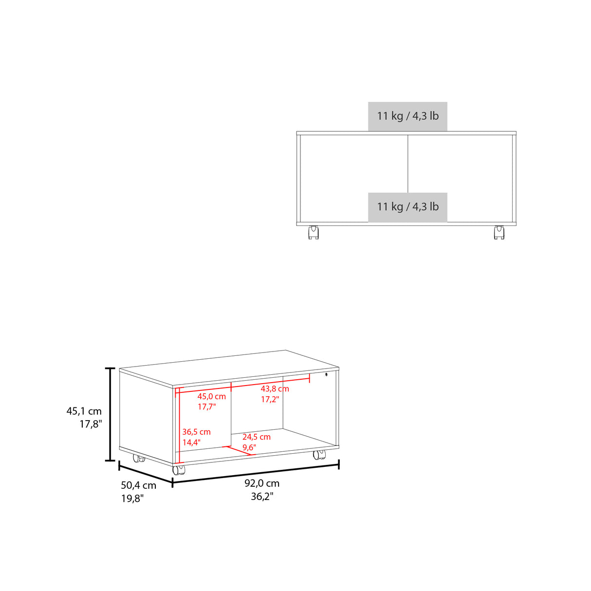 Mesa de Centro Patrick Wengue 92x45.1cm Rectangular con Compartimientos y con De Ruedas - MESAS DE CENTRO | Bylmo