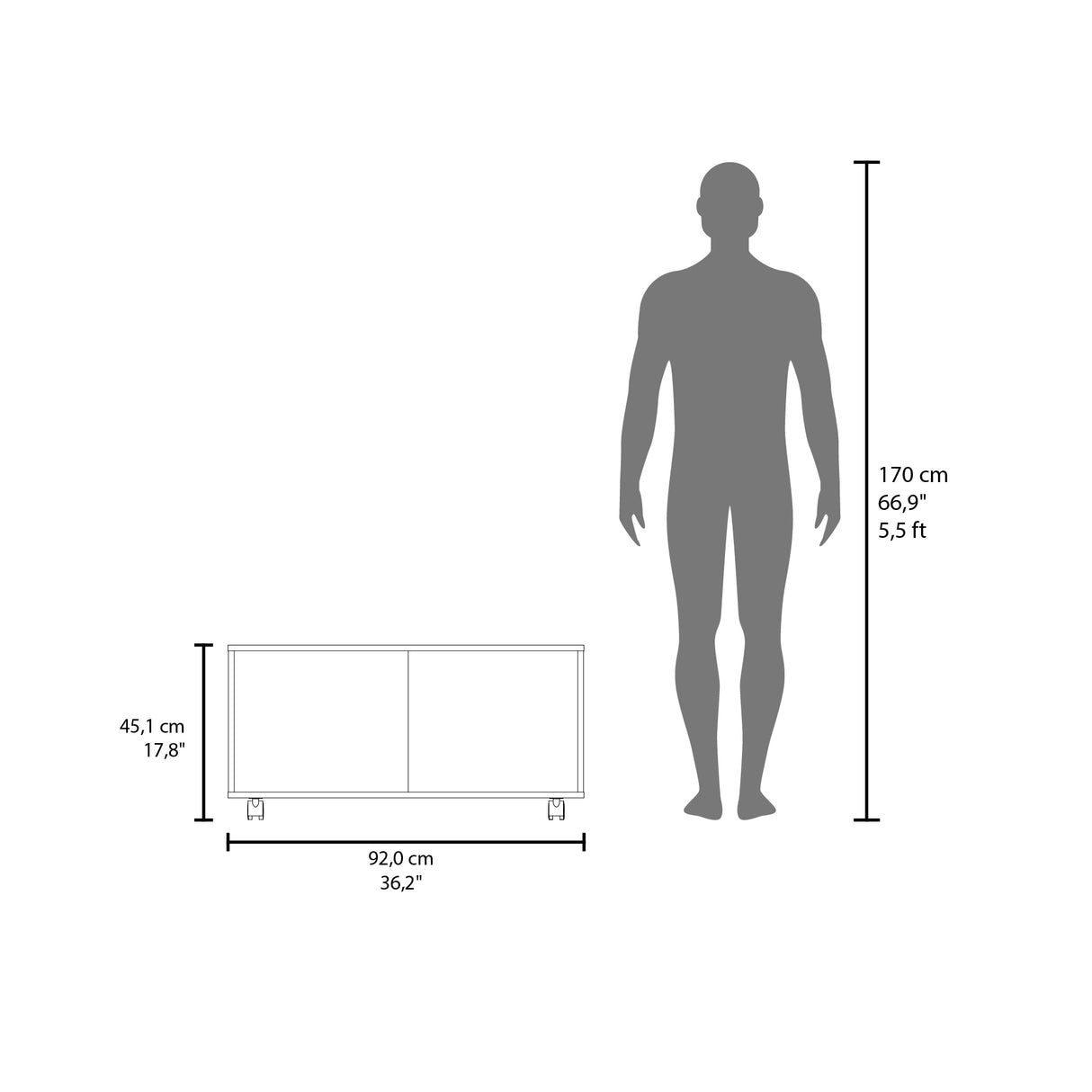 Mesa de Centro Patrick Wengue 92x45.1cm Rectangular con Compartimientos y con De Ruedas - MESAS DE CENTRO | Bylmo