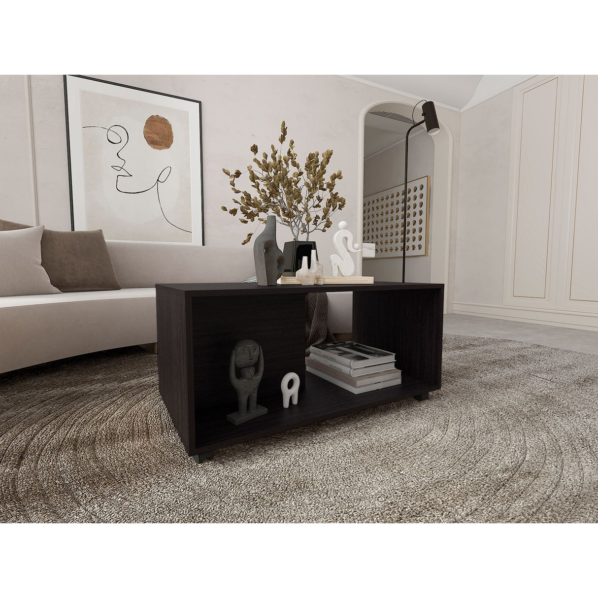 Mesa de Centro Patrick Wengue 92x45.1cm Rectangular con Compartimientos y con De Ruedas - MESAS DE CENTRO | Bylmo