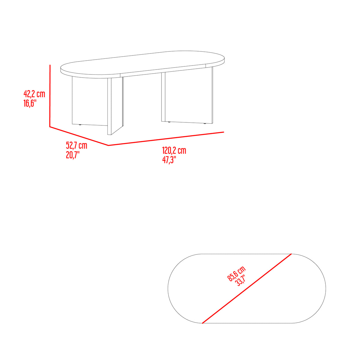 Mesa de Centro Ted Fresno Europeo 120.2x42.2cm Ovalado - MESAS DE CENTRO | Bylmo