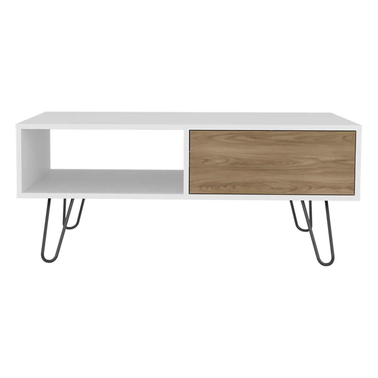 Mesa de Centro Tori Blanco y Fresno Europeo 100.6x42cm Rectangular con Compartimientos y con Patas - MESAS DE CENTRO | Bylmo