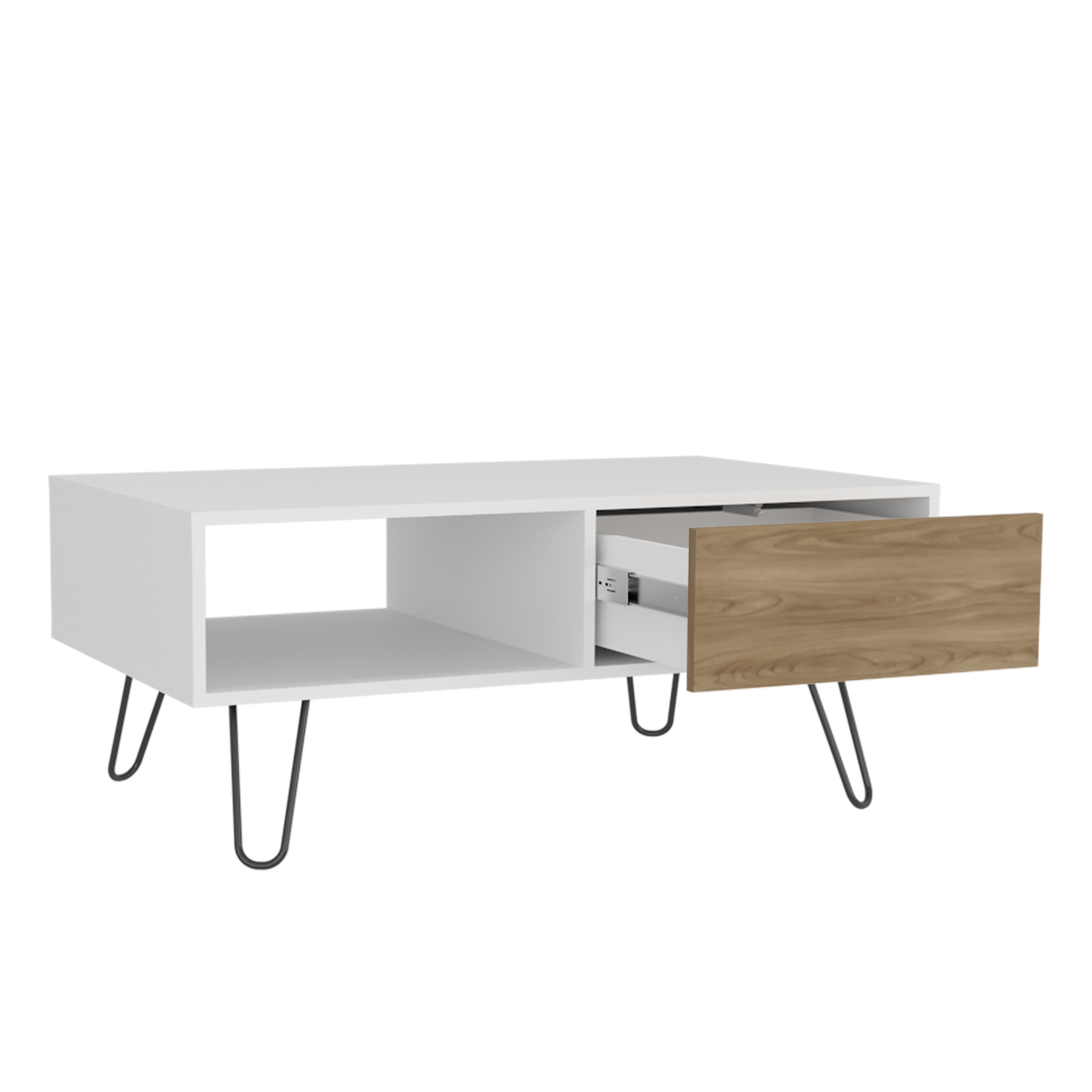 Mesa de Centro Tori Blanco y Fresno Europeo 100.6x42cm Rectangular con Compartimientos y con Patas - MESAS DE CENTRO | Bylmo