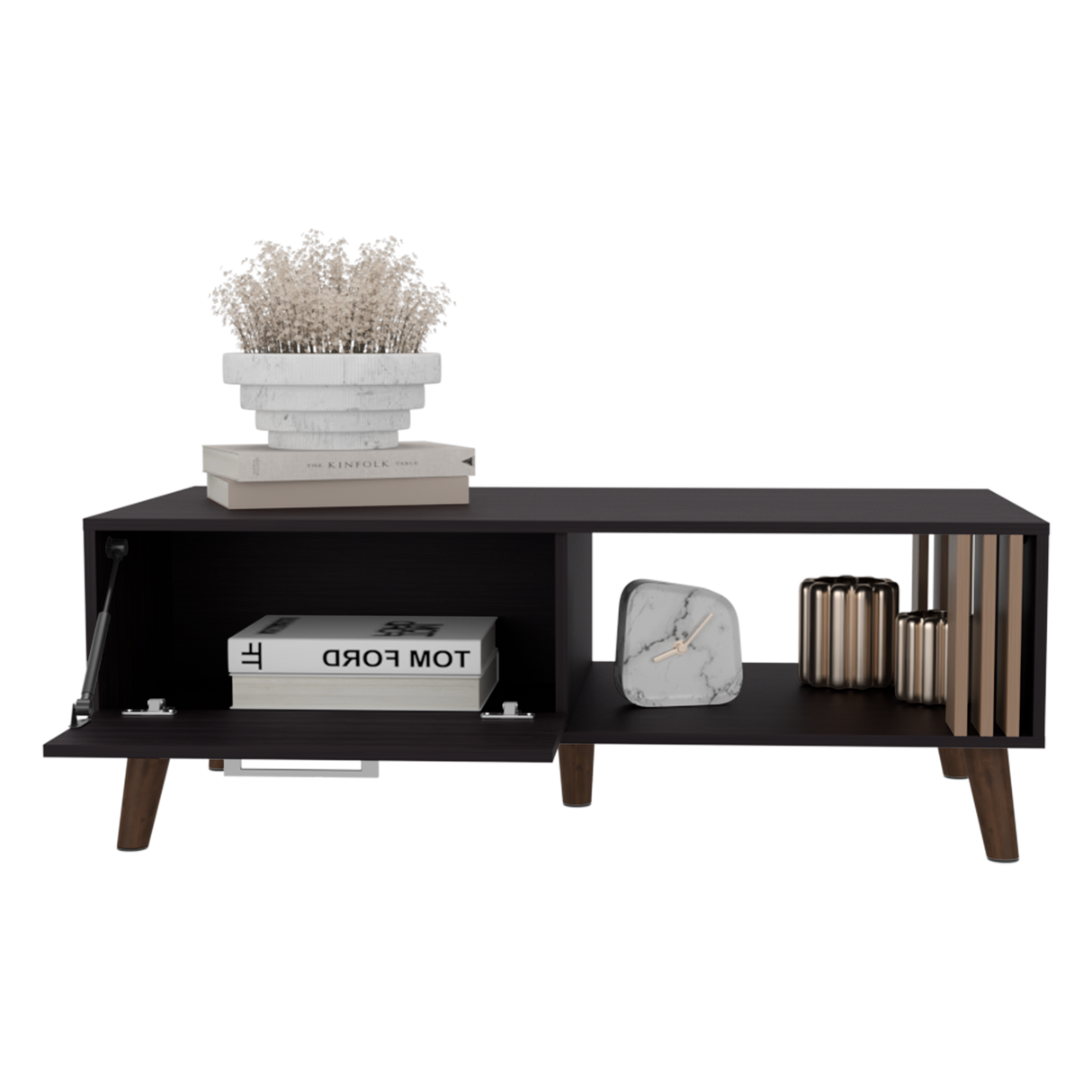 Mesa de Centro Vance Wengue y Fresno Europeo 120x43cm Rectangular con Compartimientos y con Patas - MESAS DE CENTRO | Bylmo