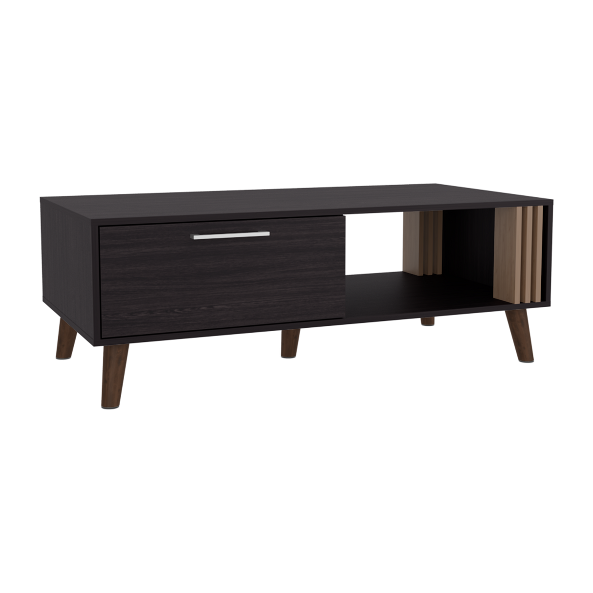 Mesa de Centro Vance Wengue y Fresno Europeo 120x43cm Rectangular con Compartimientos y con Patas - MESAS DE CENTRO | Bylmo