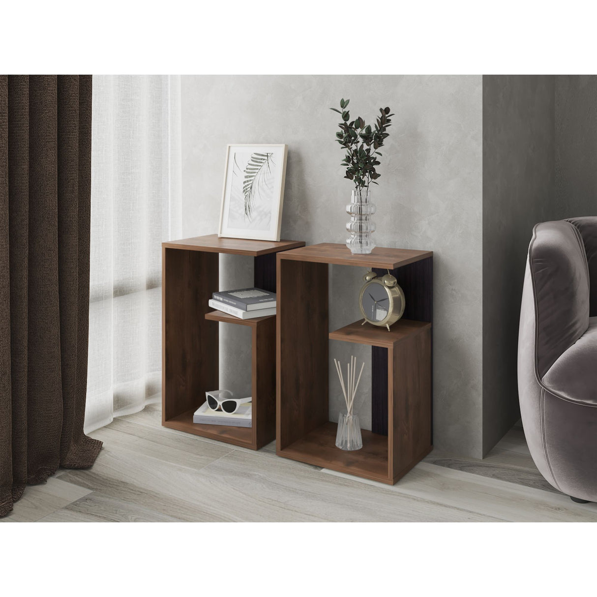 Mesa Auxiliar Everett Bellota y Wengue 39.8x63.4cm Rectangular con Dos Compartimientos - MESAS AUXILIARES | Bylmo