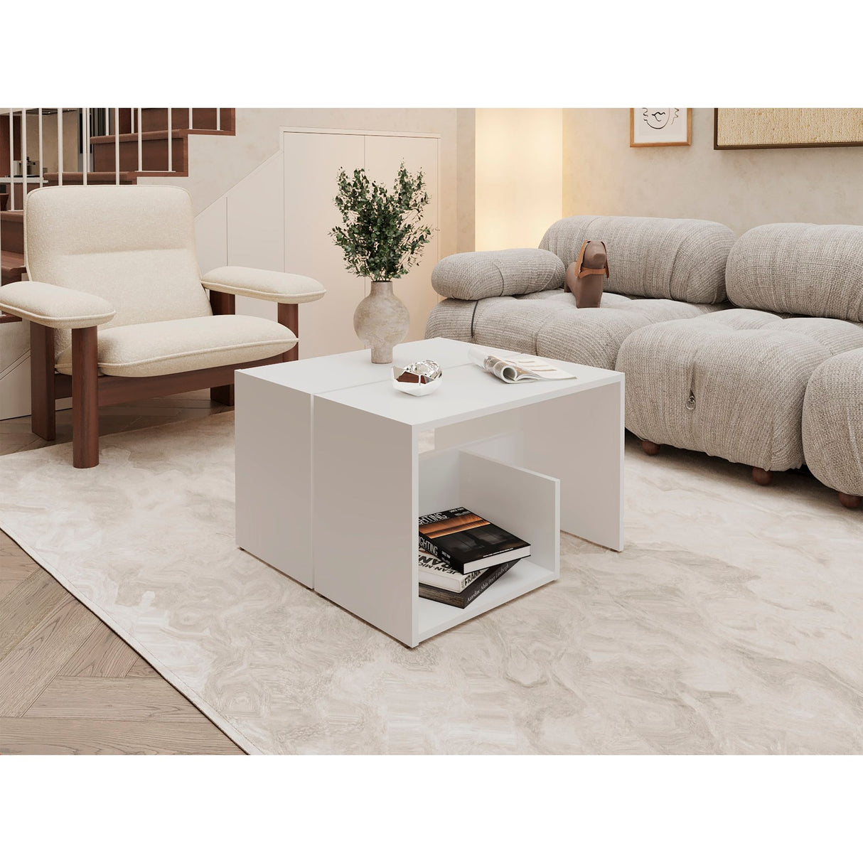 Mesa Auxiliar Everett Blanco 39.8x63.4cm Rectangular con Dos Compartimientos - MESAS AUXILIARES | Bylmo