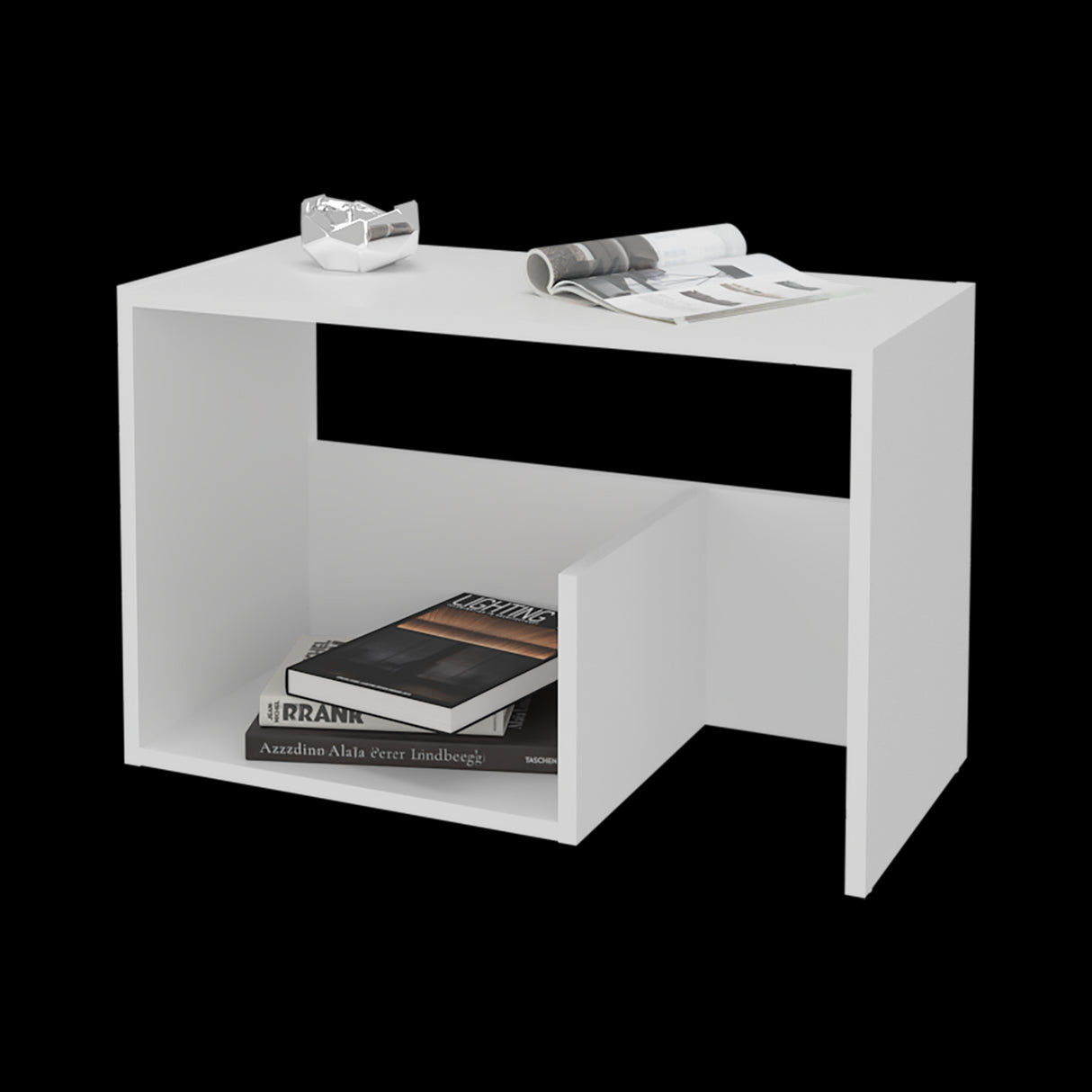 Mesa Auxiliar Everett Blanco 39.8x63.4cm Rectangular con Dos Compartimientos - MESAS AUXILIARES | Bylmo