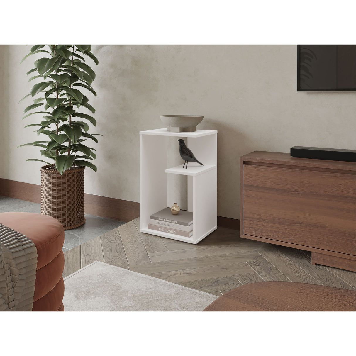 Mesa Auxiliar Everett Blanco 39.8x63.4cm Rectangular con Dos Compartimientos - MESAS AUXILIARES | Bylmo