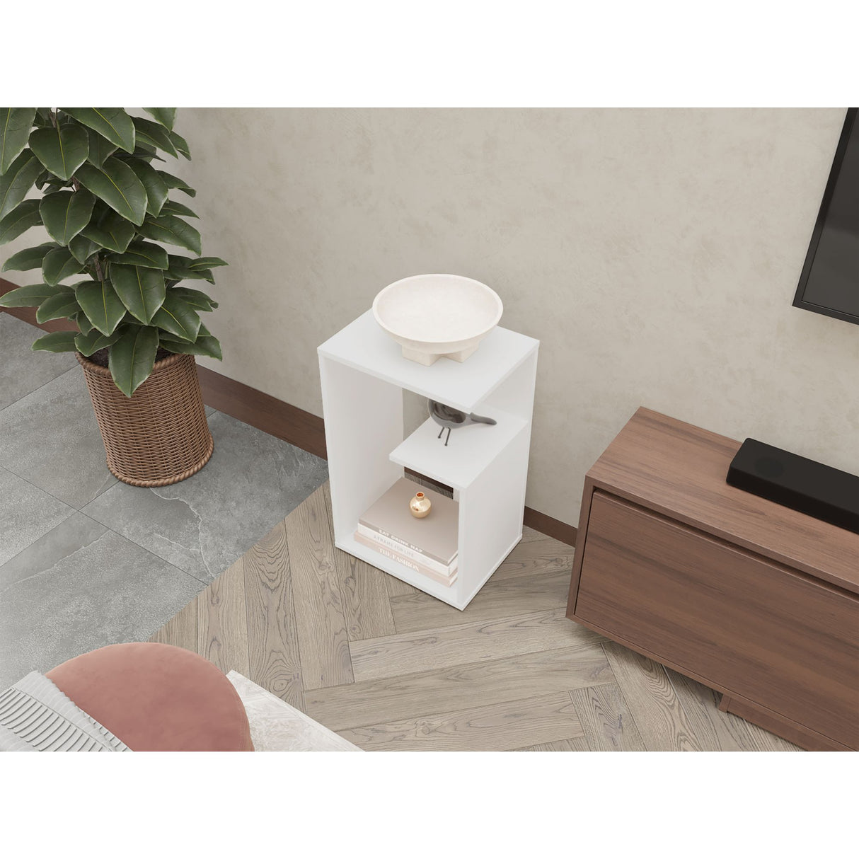 Mesa Auxiliar Everett Blanco 39.8x63.4cm Rectangular con Dos Compartimientos - MESAS AUXILIARES | Bylmo