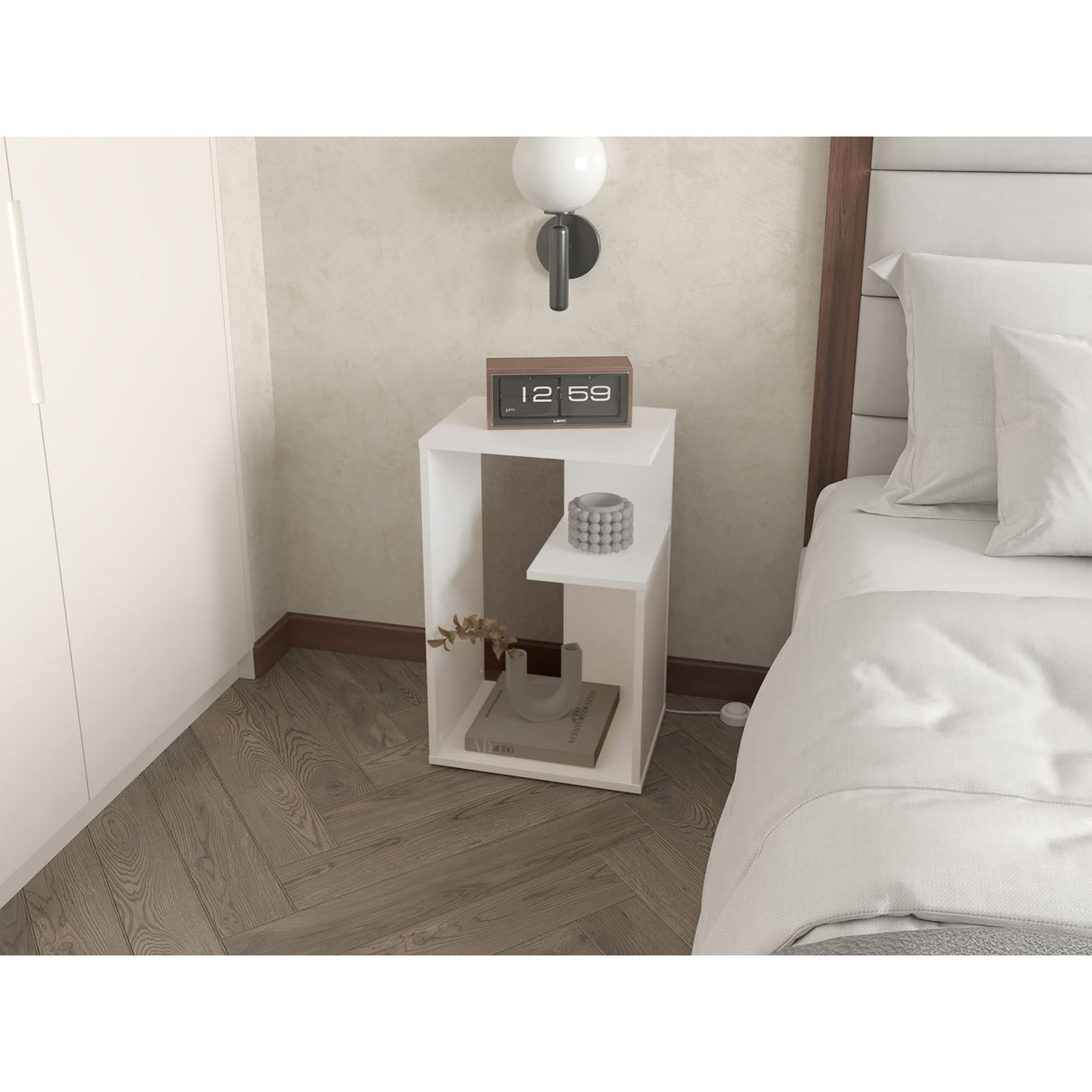 Mesa Auxiliar Everett Blanco 39.8x63.4cm Rectangular con Dos Compartimientos - MESAS AUXILIARES | Bylmo