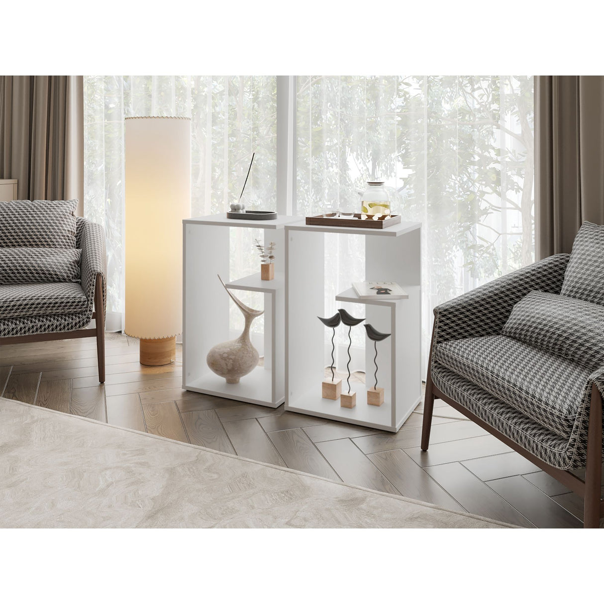 Mesa Auxiliar Everett Blanco 39.8x63.4cm Rectangular con Dos Compartimientos - MESAS AUXILIARES | Bylmo