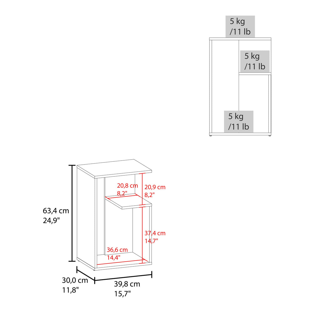 Mesa Auxiliar Everett Blanco y Fresno Europeo 39.8x63.4cm Rectangular con Dos Compartimientos - MESAS AUXILIARES | Bylmo