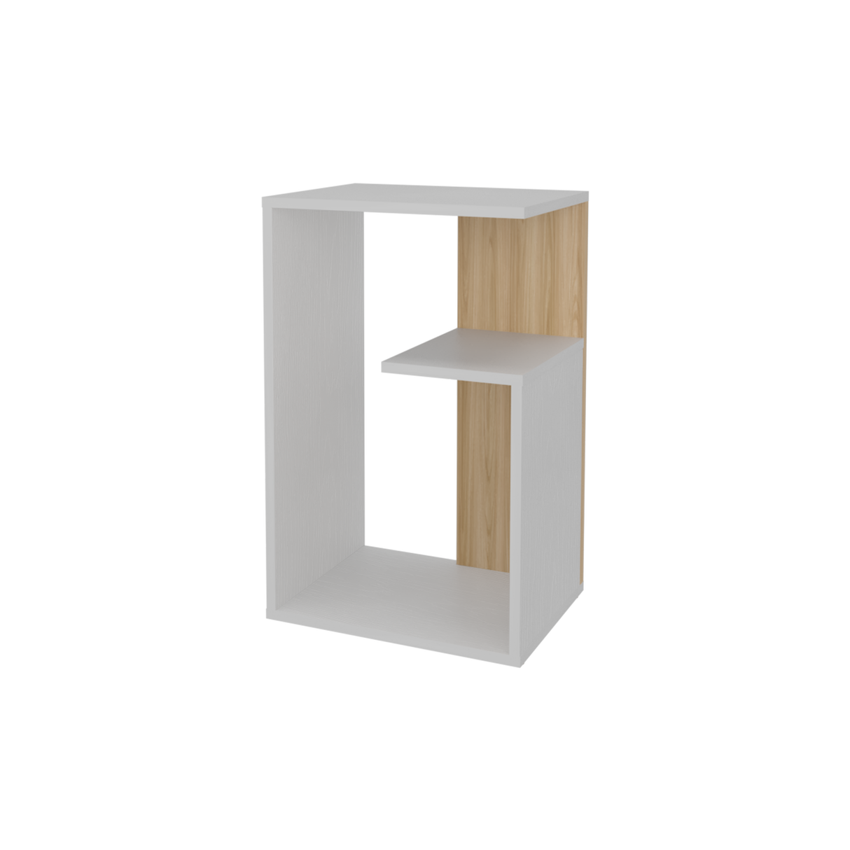 Mesa Auxiliar Everett Blanco y Fresno Europeo 39.8x63.4cm Rectangular con Dos Compartimientos - MESAS AUXILIARES | Bylmo