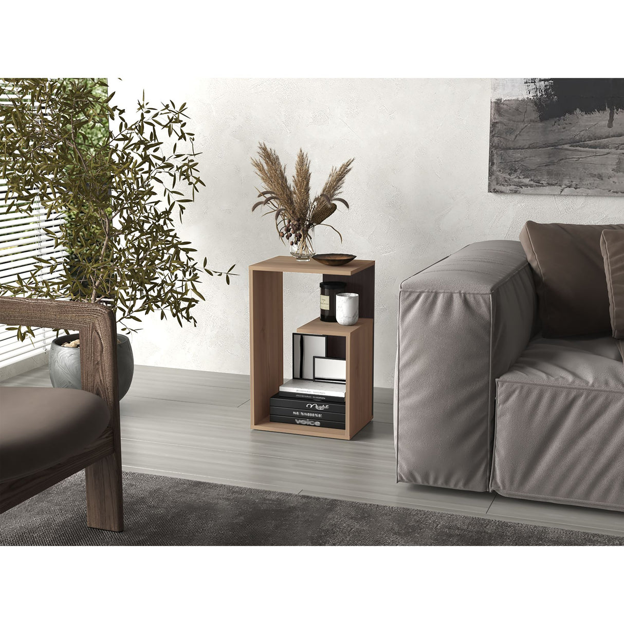 Mesa Auxiliar Everett Cafe Expreso y Wengue 39.8x63.4cm Rectangular con Dos Compartimientos - MESAS AUXILIARES | Bylmo