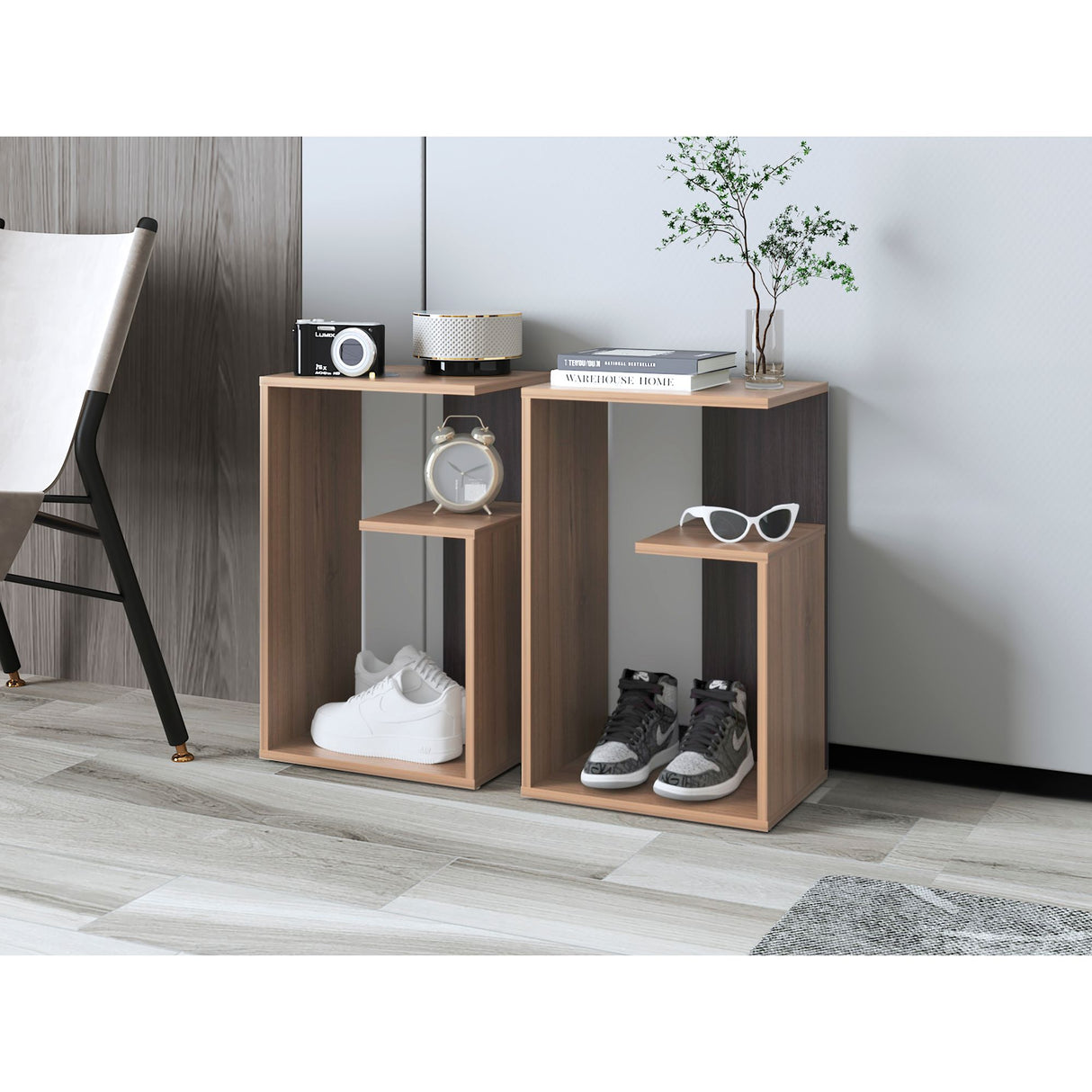 Mesa Auxiliar Everett Cafe Expreso y Wengue 39.8x63.4cm Rectangular con Dos Compartimientos - MESAS AUXILIARES | Bylmo