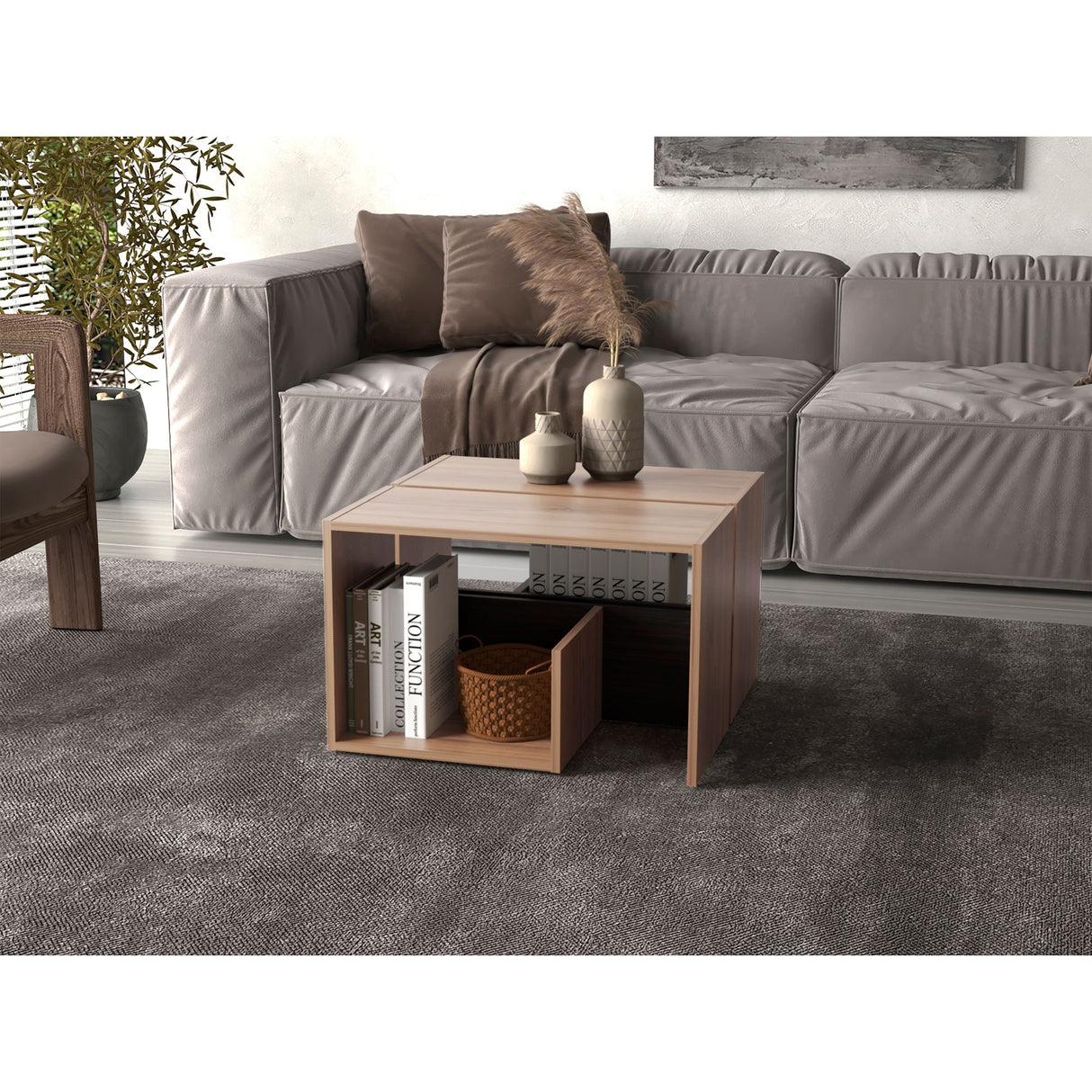 Mesa Auxiliar Everett Cafe Expreso y Wengue 39.8x63.4cm Rectangular con Dos Compartimientos - MESAS AUXILIARES | Bylmo