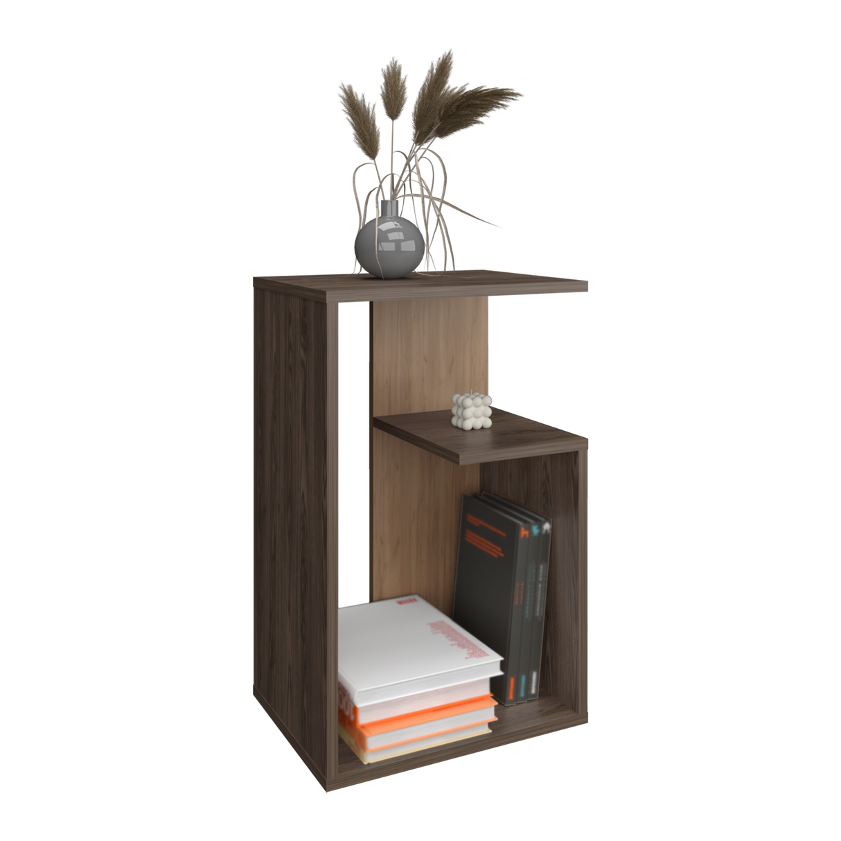 Mesa Auxiliar Everett Carbón y Fresno Europeo 39.8x63.4cm Rectangular con Dos Compartimientos - MESAS AUXILIARES | Bylmo