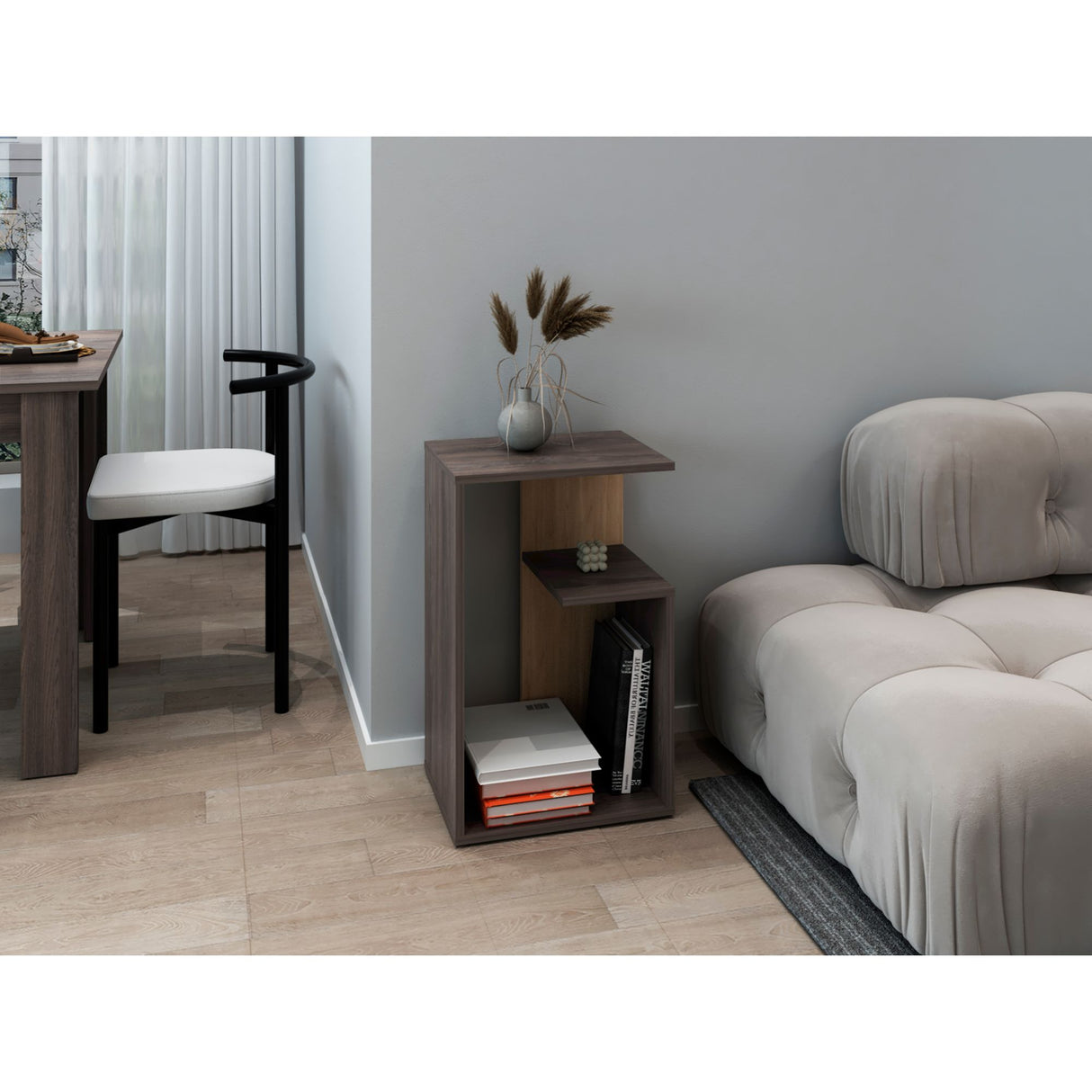 Mesa Auxiliar Everett Carbón y Fresno Europeo 39.8x63.4cm Rectangular con Dos Compartimientos - MESAS AUXILIARES | Bylmo