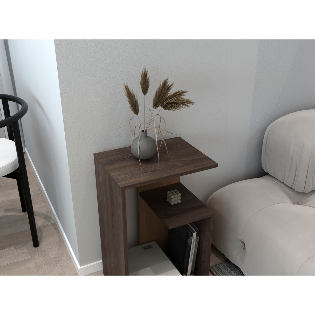 Mesa Auxiliar Everett Carbón y Fresno Europeo 39.8x63.4cm Rectangular con Dos Compartimientos - MESAS AUXILIARES | Bylmo