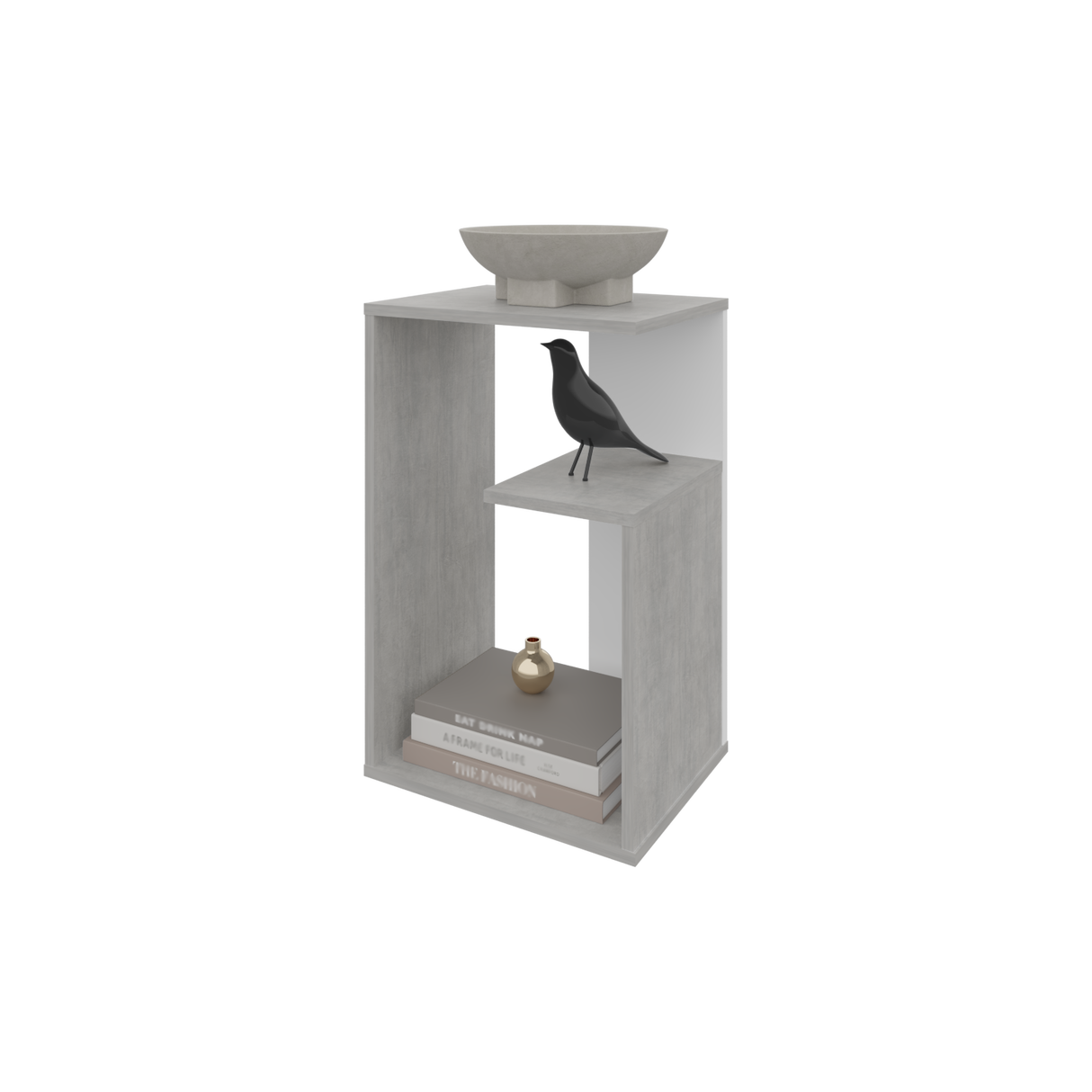 Mesa Auxiliar Everett Cemento y Blanco 39.8x63.4cm Rectangular con Dos Compartimientos - MESAS AUXILIARES | Bylmo