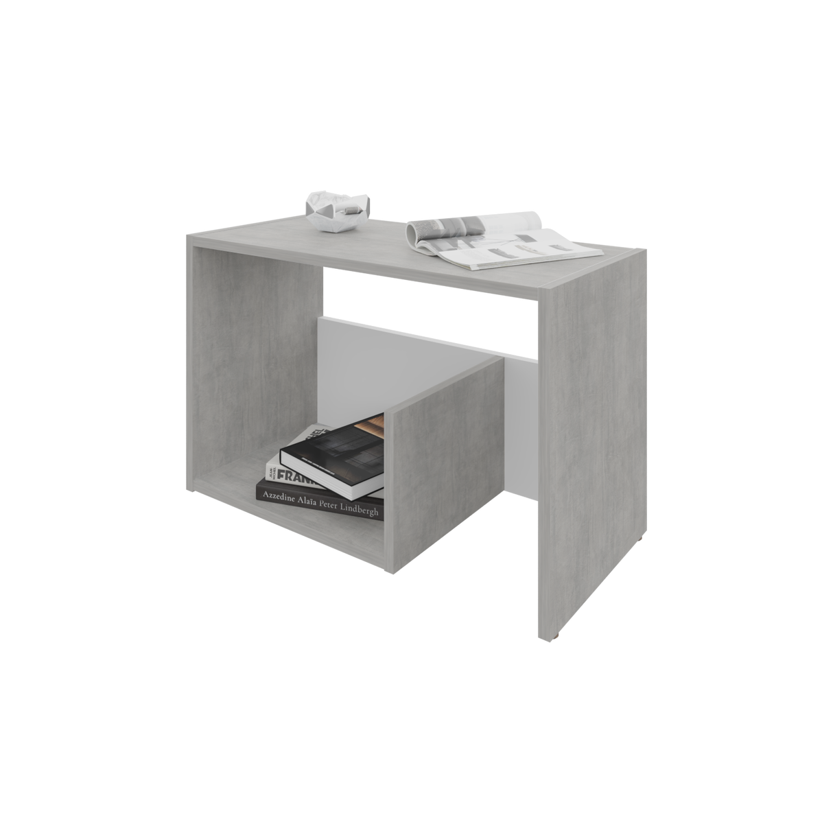 Mesa Auxiliar Everett Cemento y Blanco 39.8x63.4cm Rectangular con Dos Compartimientos - MESAS AUXILIARES | Bylmo