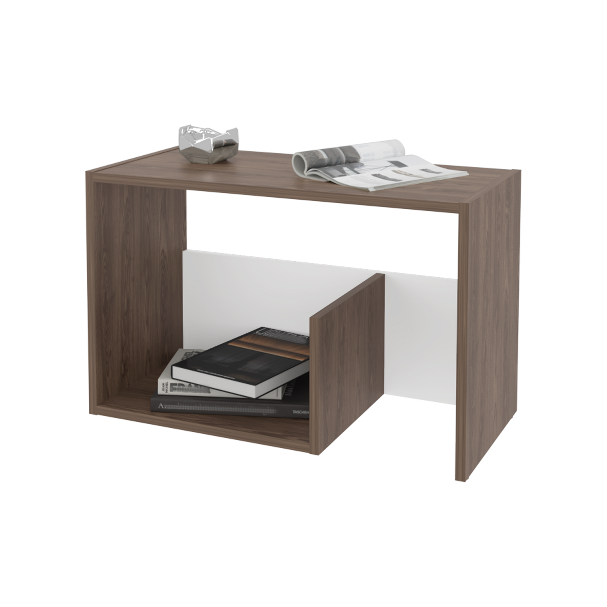 Mesa Auxiliar Everett Coñac y Blanco 39.8x63.4cm Rectangular con Dos Compartimientos - MESAS AUXILIARES | Bylmo