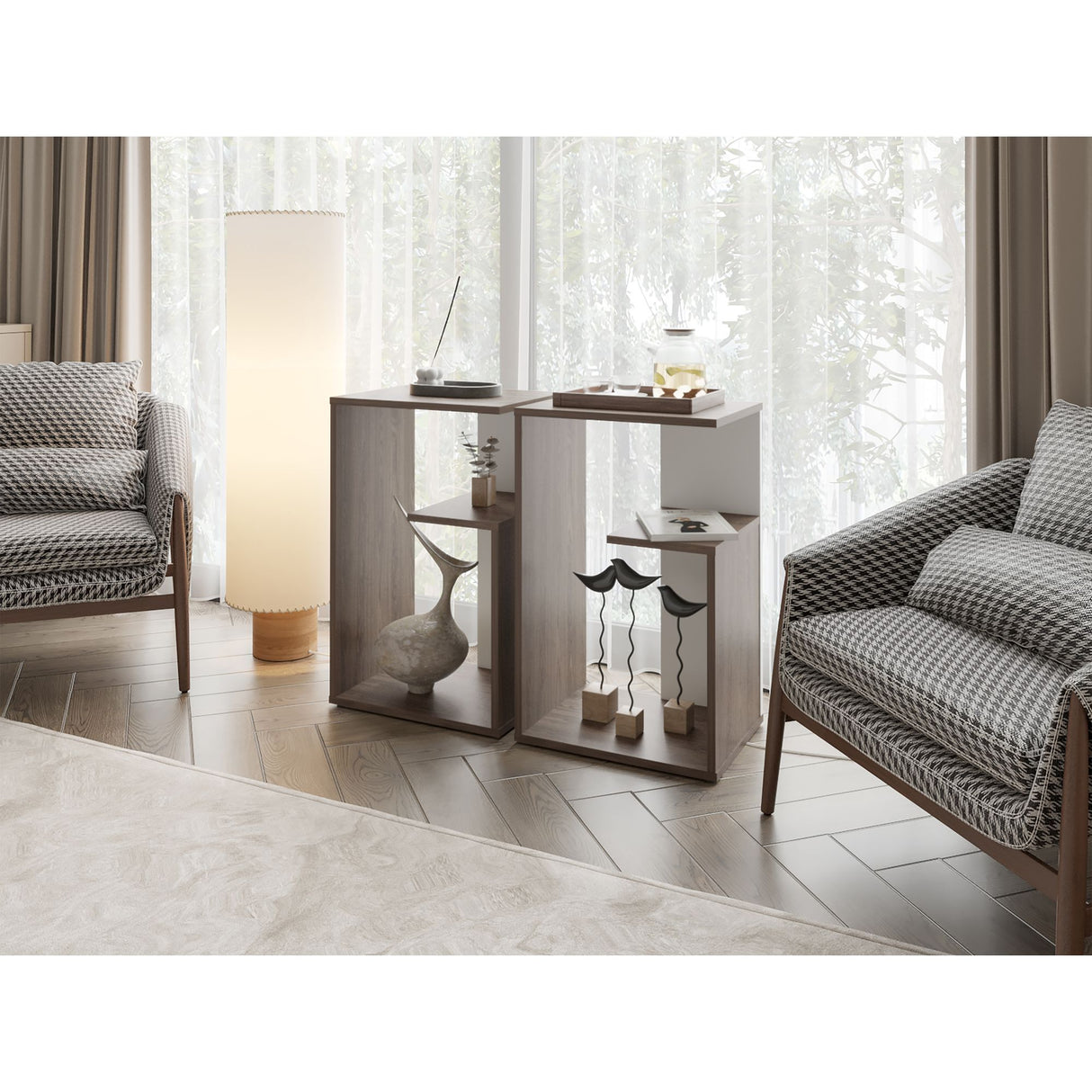 Mesa Auxiliar Everett Coñac y Blanco 39.8x63.4cm Rectangular con Dos Compartimientos - MESAS AUXILIARES | Bylmo