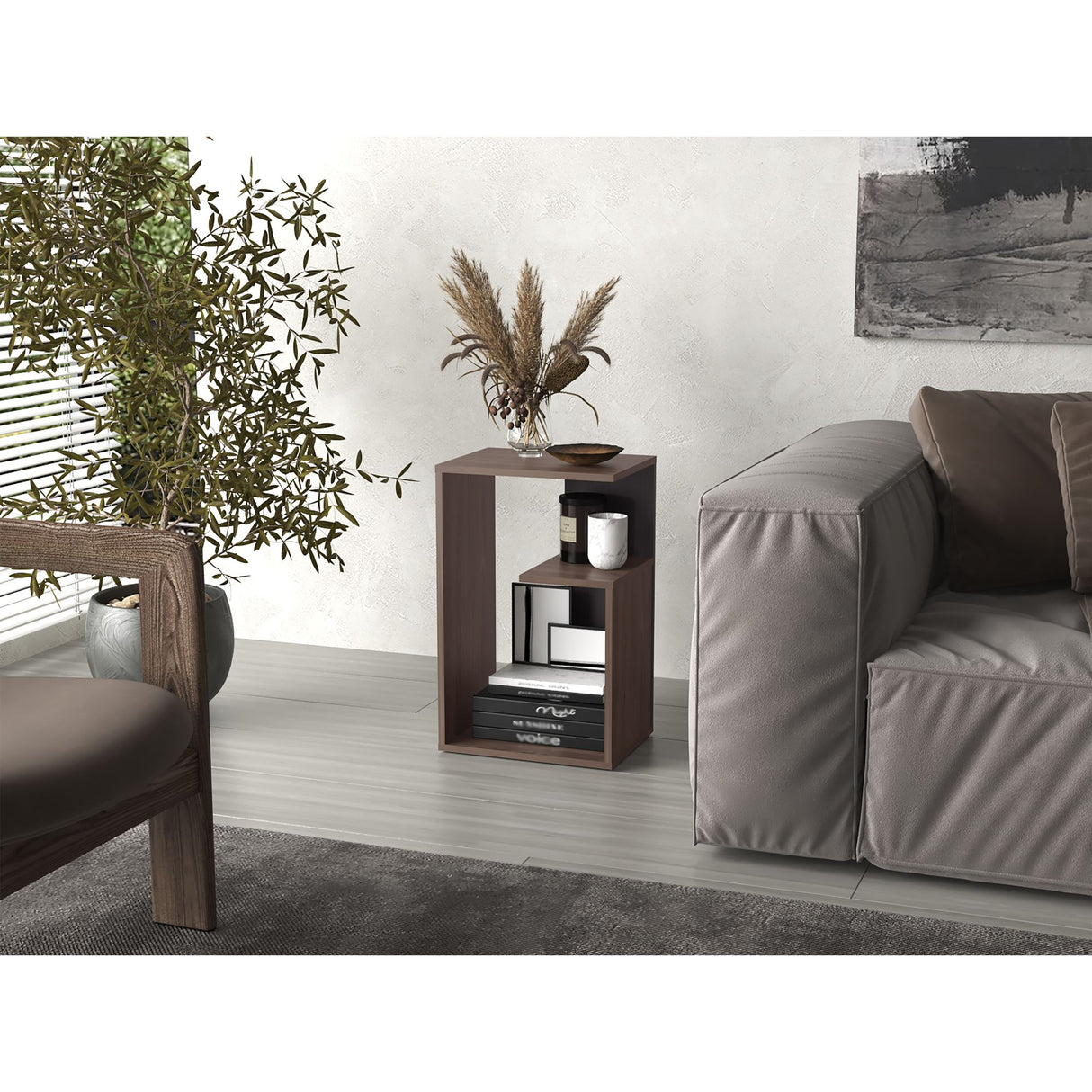 Mesa Auxiliar Everett Coñac y Wengue 39.8x63.4cm Rectangular con Dos Compartimientos - MESAS AUXILIARES | Bylmo