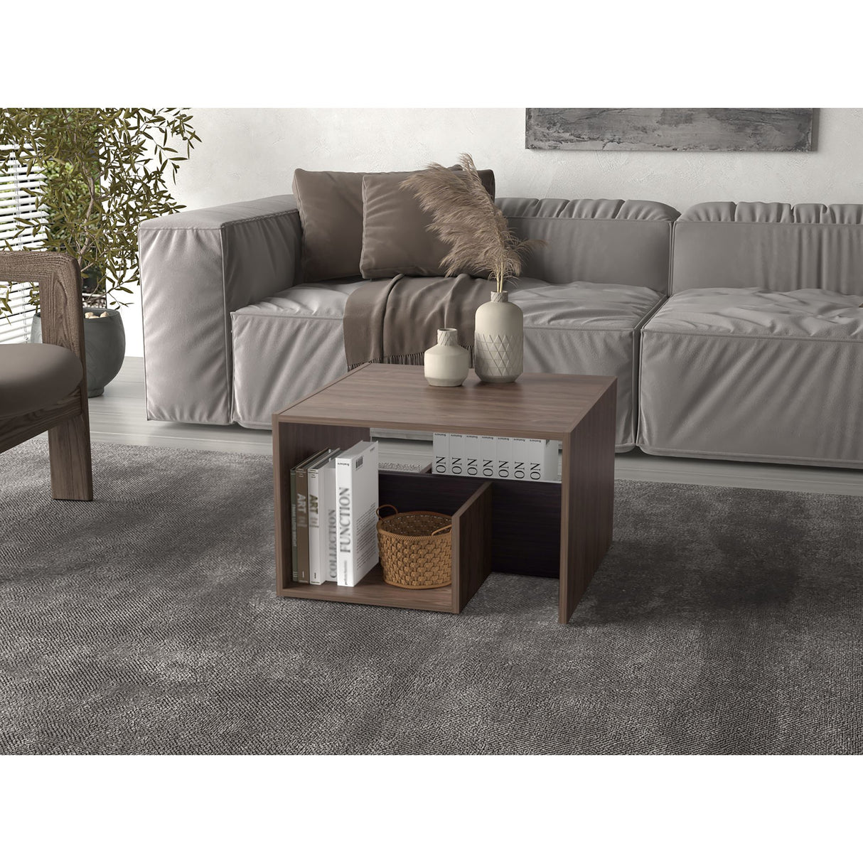 Mesa Auxiliar Everett Coñac y Wengue 39.8x63.4cm Rectangular con Dos Compartimientos - MESAS AUXILIARES | Bylmo