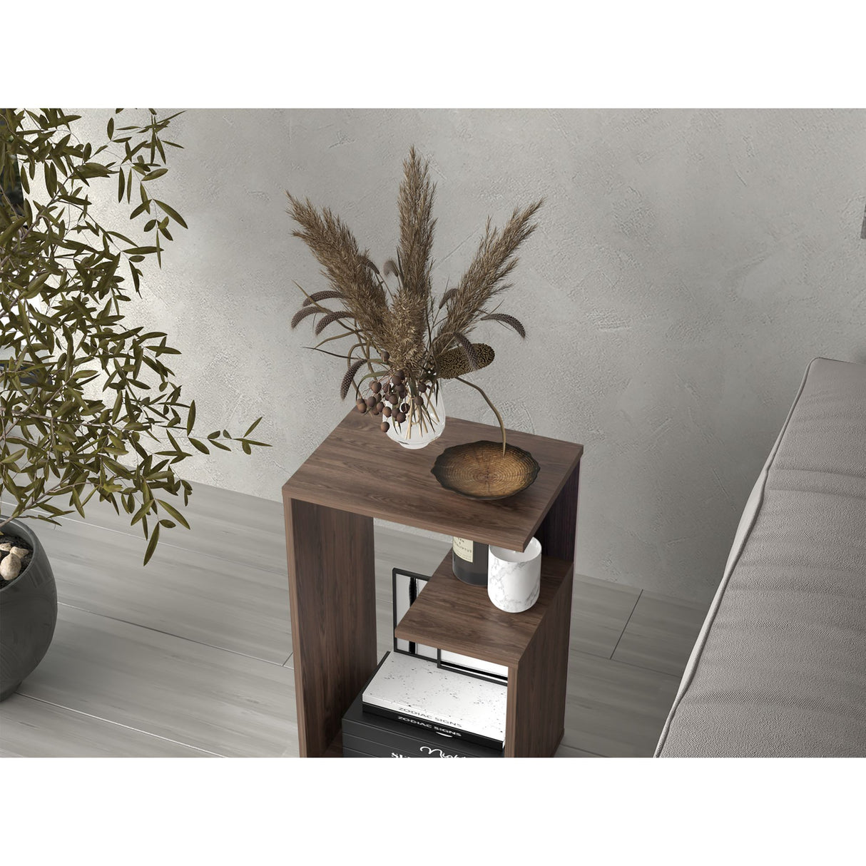 Mesa Auxiliar Everett Coñac y Wengue 39.8x63.4cm Rectangular con Dos Compartimientos - MESAS AUXILIARES | Bylmo