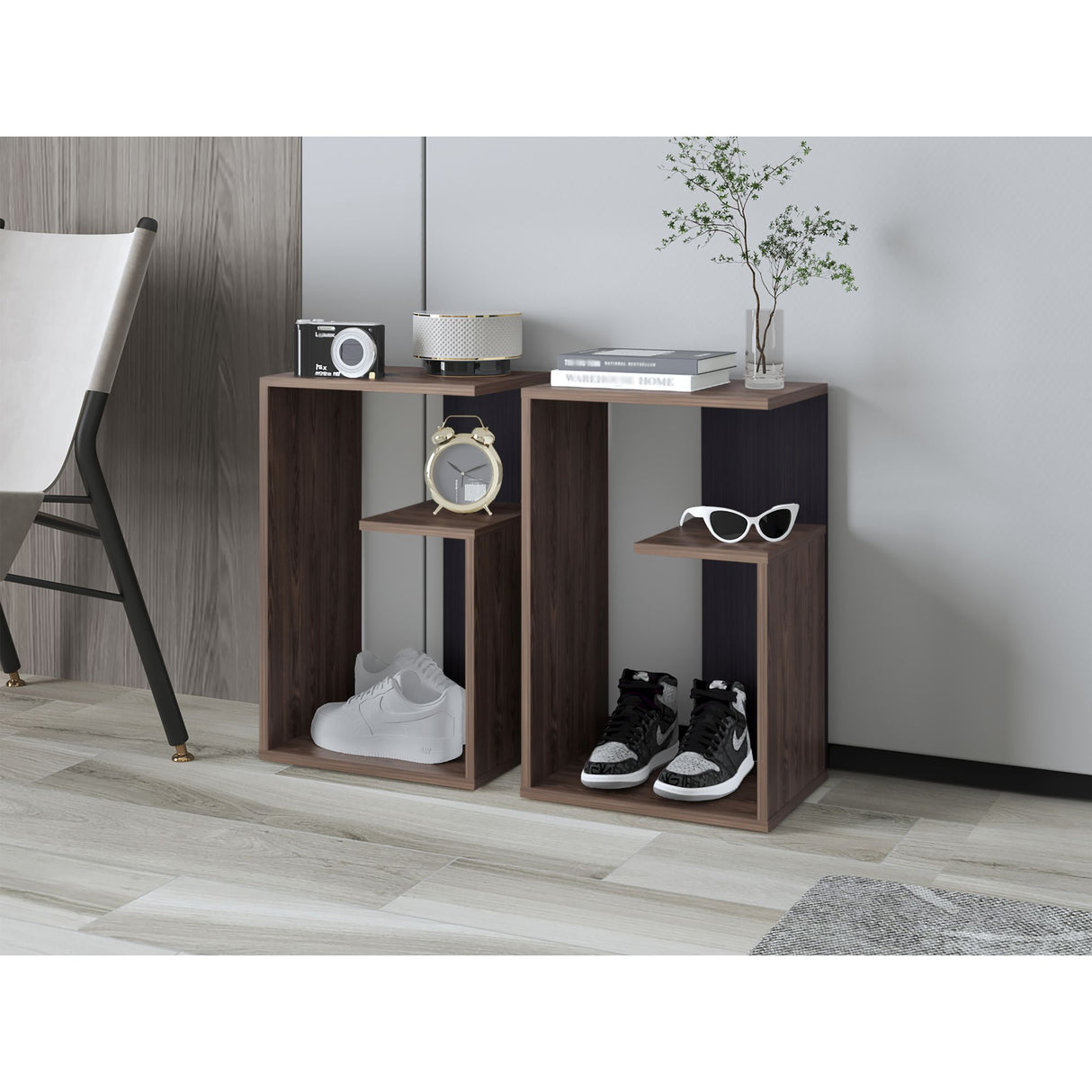 Mesa Auxiliar Everett Coñac y Wengue 39.8x63.4cm Rectangular con Dos Compartimientos - MESAS AUXILIARES | Bylmo