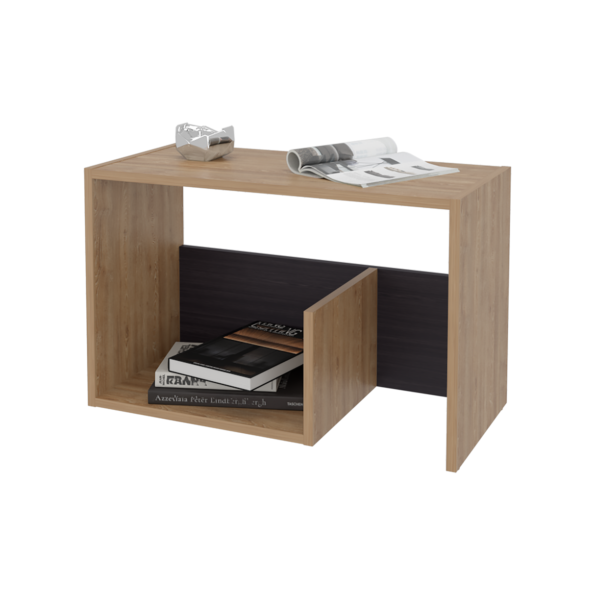 Mesa Auxiliar Everett Miel y Wengue 39.8x63.4cm Rectangular con Dos Compartimientos - MESAS AUXILIARES | Bylmo