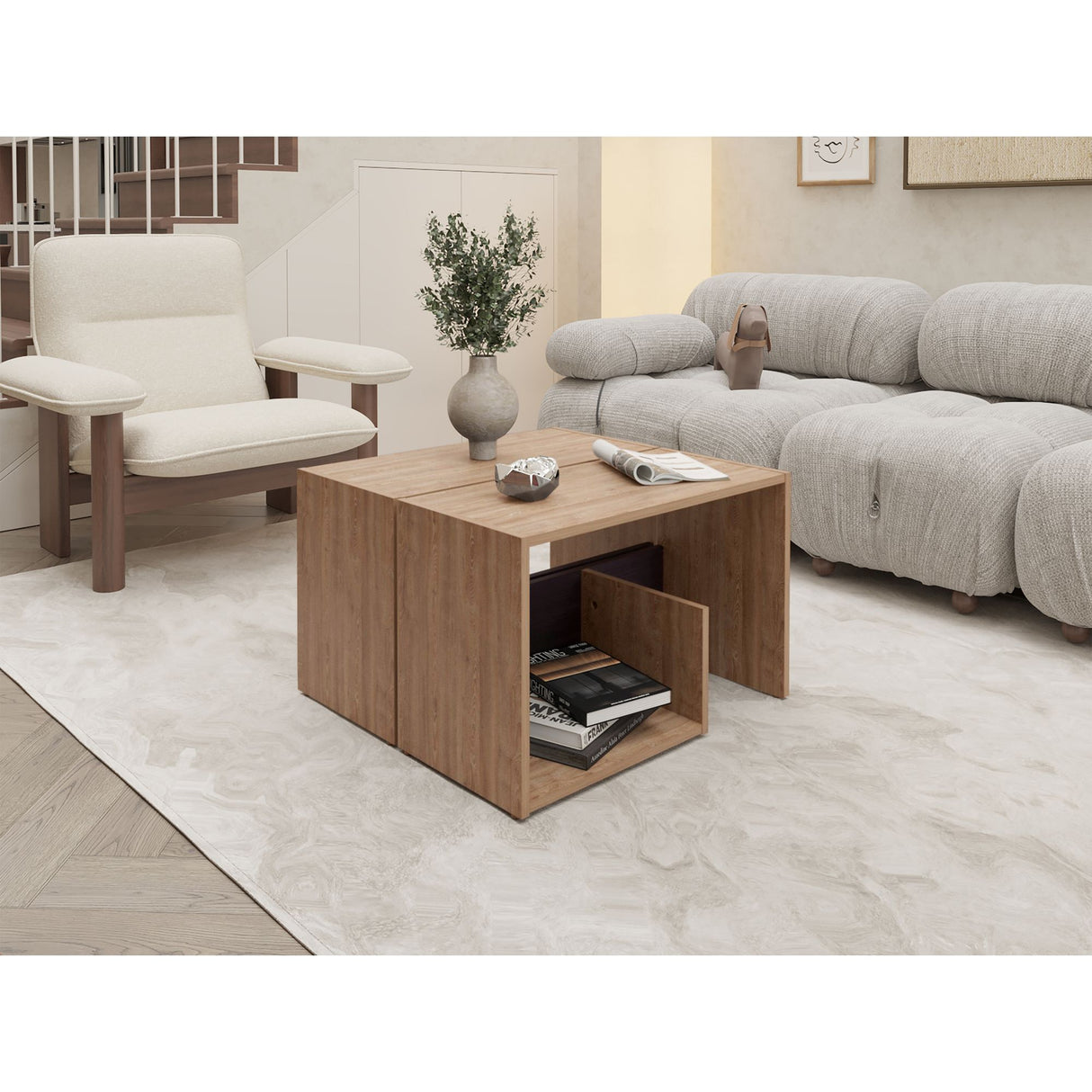 Mesa Auxiliar Everett Miel y Wengue 39.8x63.4cm Rectangular con Dos Compartimientos - MESAS AUXILIARES | Bylmo