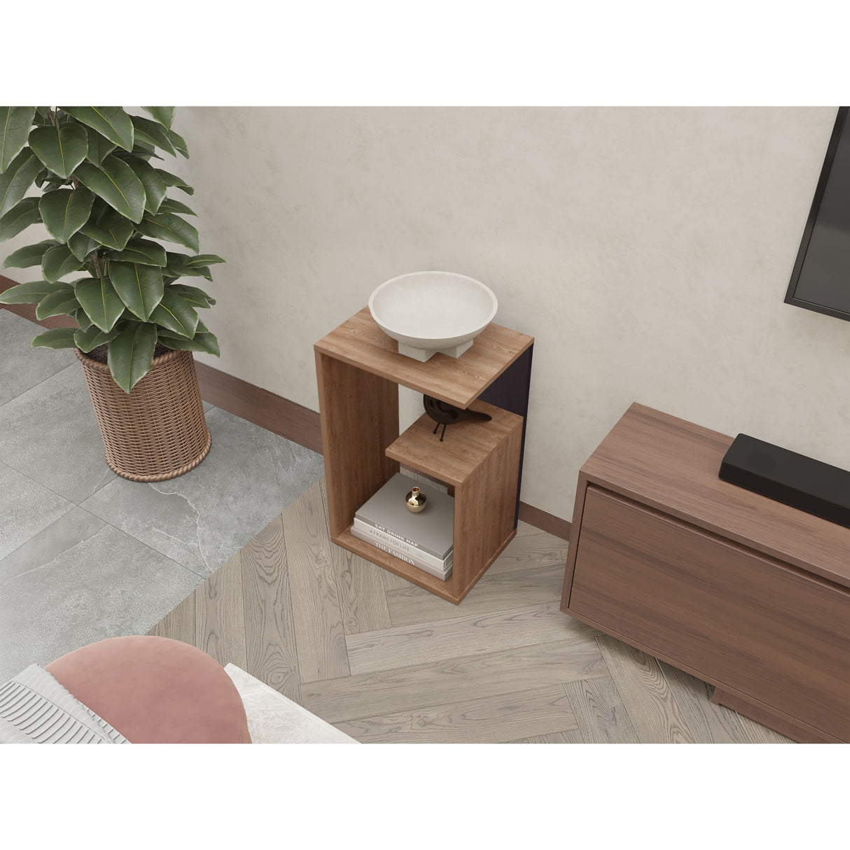 Mesa Auxiliar Everett Miel y Wengue 39.8x63.4cm Rectangular con Dos Compartimientos - MESAS AUXILIARES | Bylmo